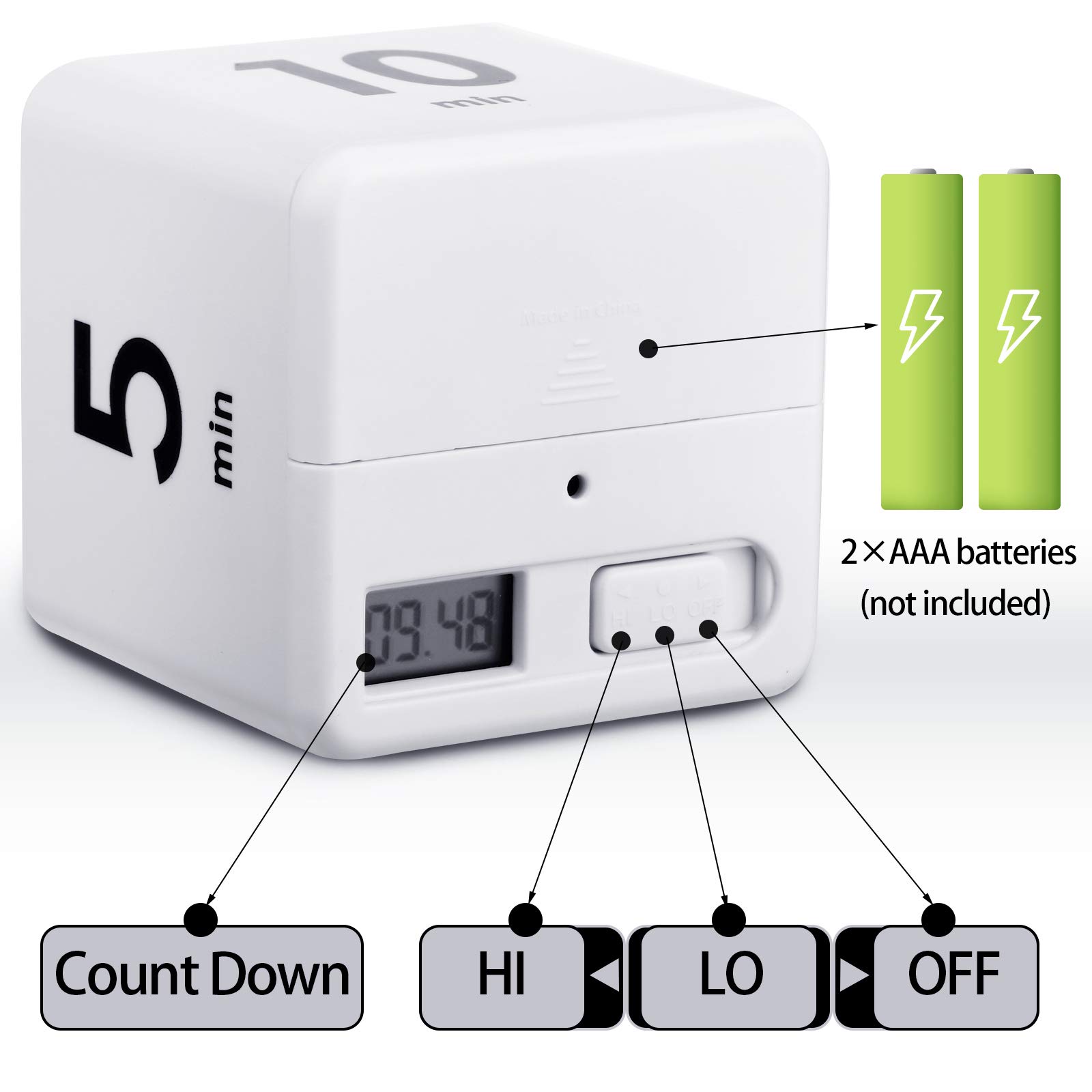 2-Pack Gravity Sensor Cube Timers - 1, 3, 5, 10, 15, 20, 30, 60 Minute Countdown Timer for Kids, Workouts, Games & Time Management (White) - Perfect for Classroom, Gym, Sports Training and Family Game Nights