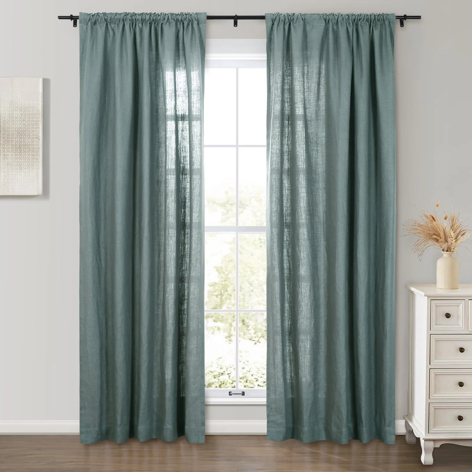 Erin Heavyweight 100% Linen Curtains - Soft Top Blackout Drapes for Living Room & Bedroom - Premium Textured Window Treatments for Home Decor