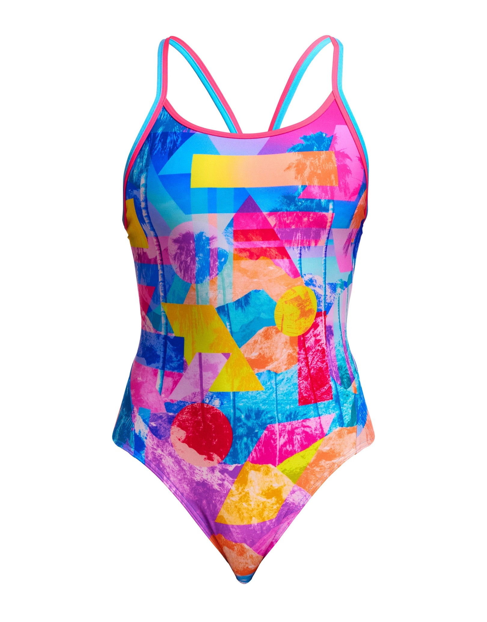 Pixel Paradise Diamond Back Swimsuit for Women - Stylish Blue & Pink Two-Tone Bathing Suit - Perfect for Beach, Pool, and Summer Vacations