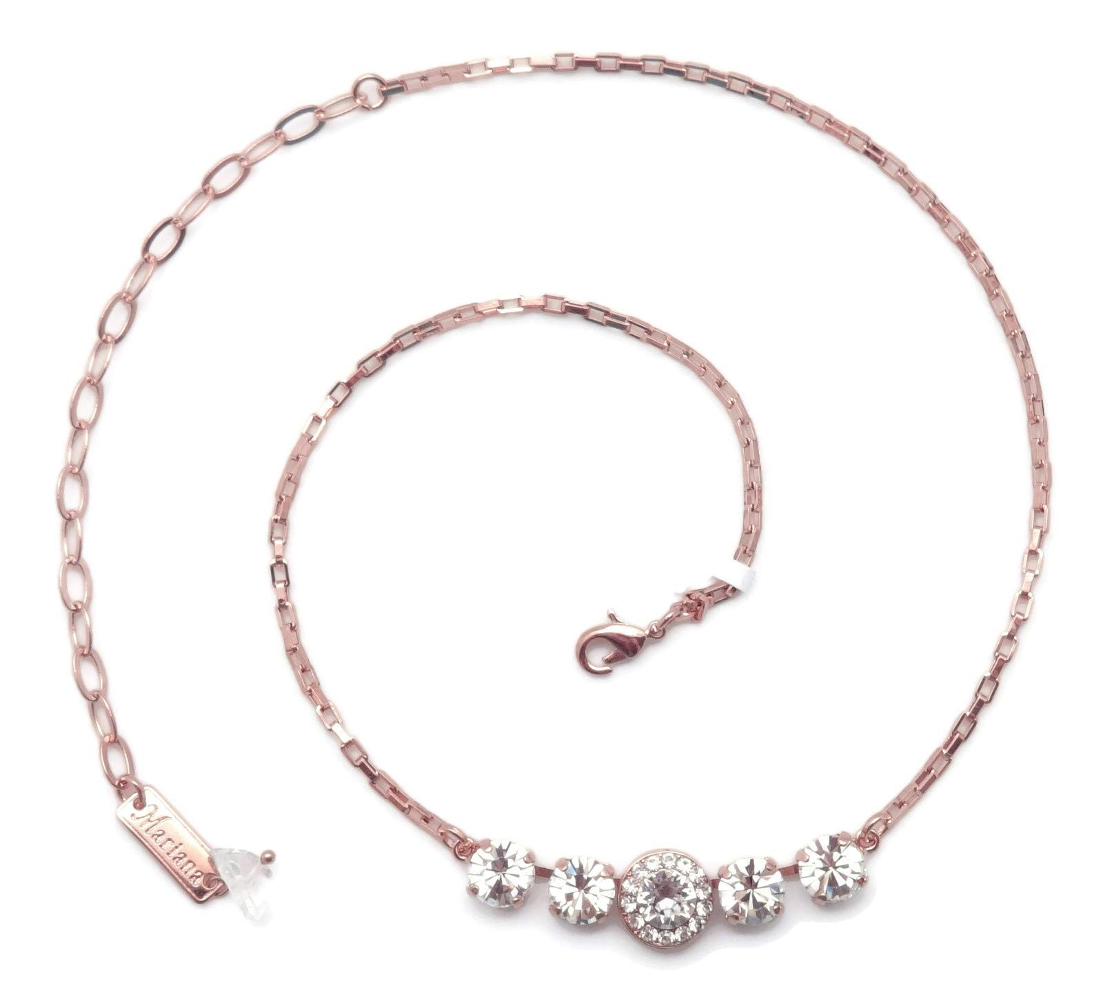 Mariana On A Clear Day Rose Gold-Tone Necklace with Clear Crystal Circle Mosaic Pendant - Elegant Jewelry for Women, Perfect for Weddings, Parties & Special Occasions