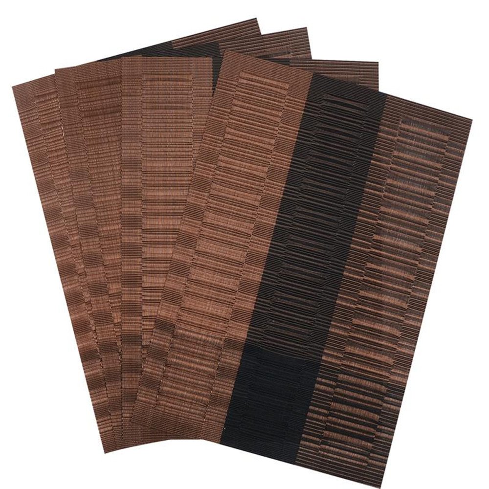Premium PVC Woven Vinyl Placemats Set of 6 - Heat-Resistant, Non-Slip Table Mats for Dining, Kitchen & Outdoor Use (Brown & Black) - Perfect for Everyday Meals, Dinner Parties & Picnics