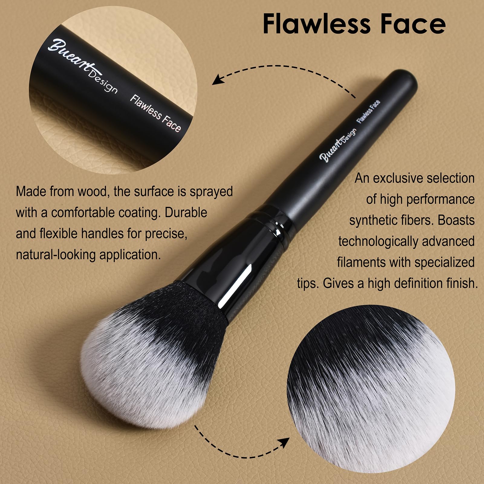Bueart Design Duo Ended Foundation & Concealer Blending Makeup Brush Set - Flawless Fluff Large Face Brush for Liquid, Cream & Powder Cosmetics (2-Piece Value Pack) - Perfect for Contouring, Blush Application & Bronzer Buffing | Professional Makeup Tools for Everyday Beauty Routine & Special Occasions