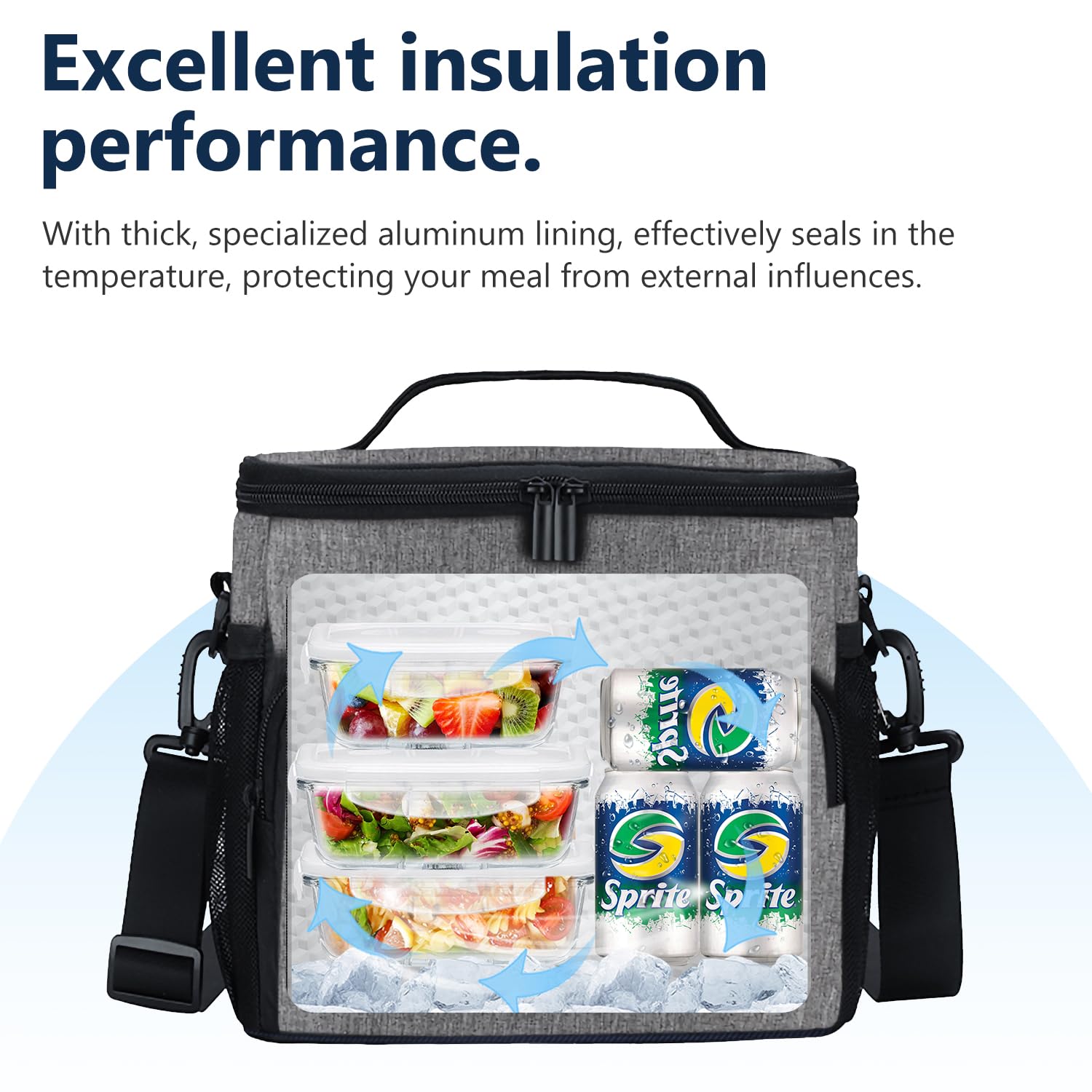 Gloppie Insulated Lunch Box for Men & Women - Reusable Cooler Bag for Work, School & Picnics - Grey - Perfect for Office, Travel & Outdoor Activities