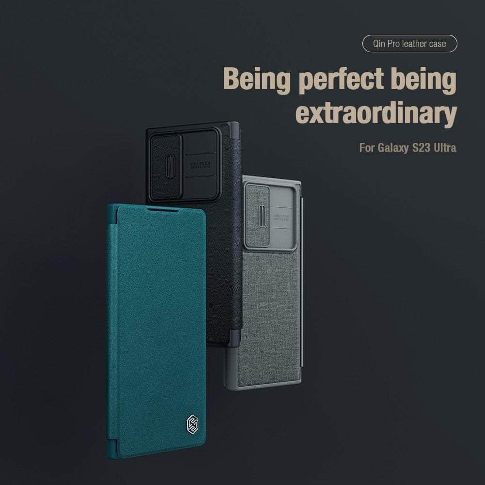 Premium Nillkin Qin Pro Genuine Leather Case for Samsung Galaxy S23 Ultra - Slim Protective Cover with Card Slot | Perfect for Business & Travel Use
