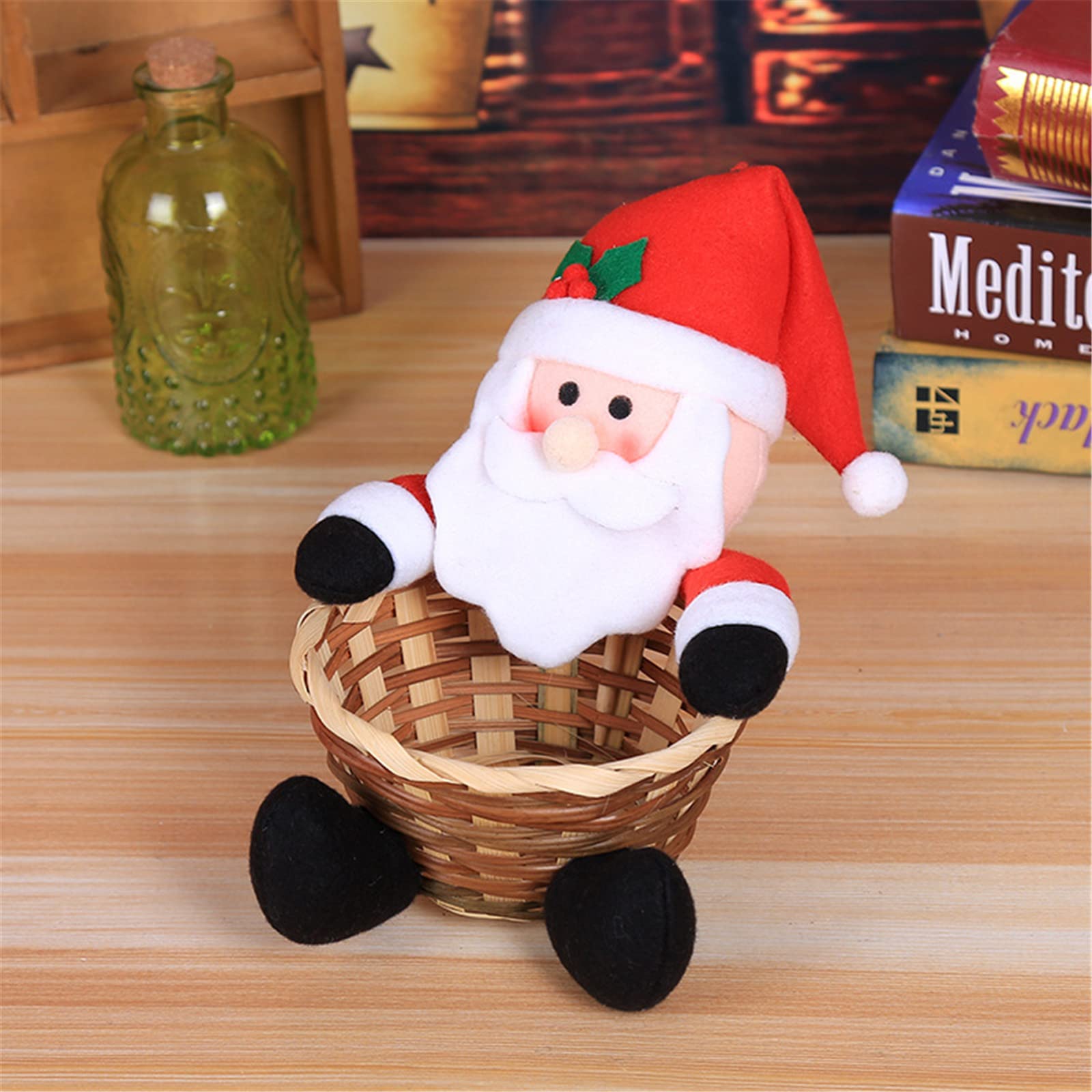 Handmade Christmas Santa Claus Candy Storage Basket - Xmas Table Decor, Holiday Gift, Santa & Snowman Candy Holder (4.72
