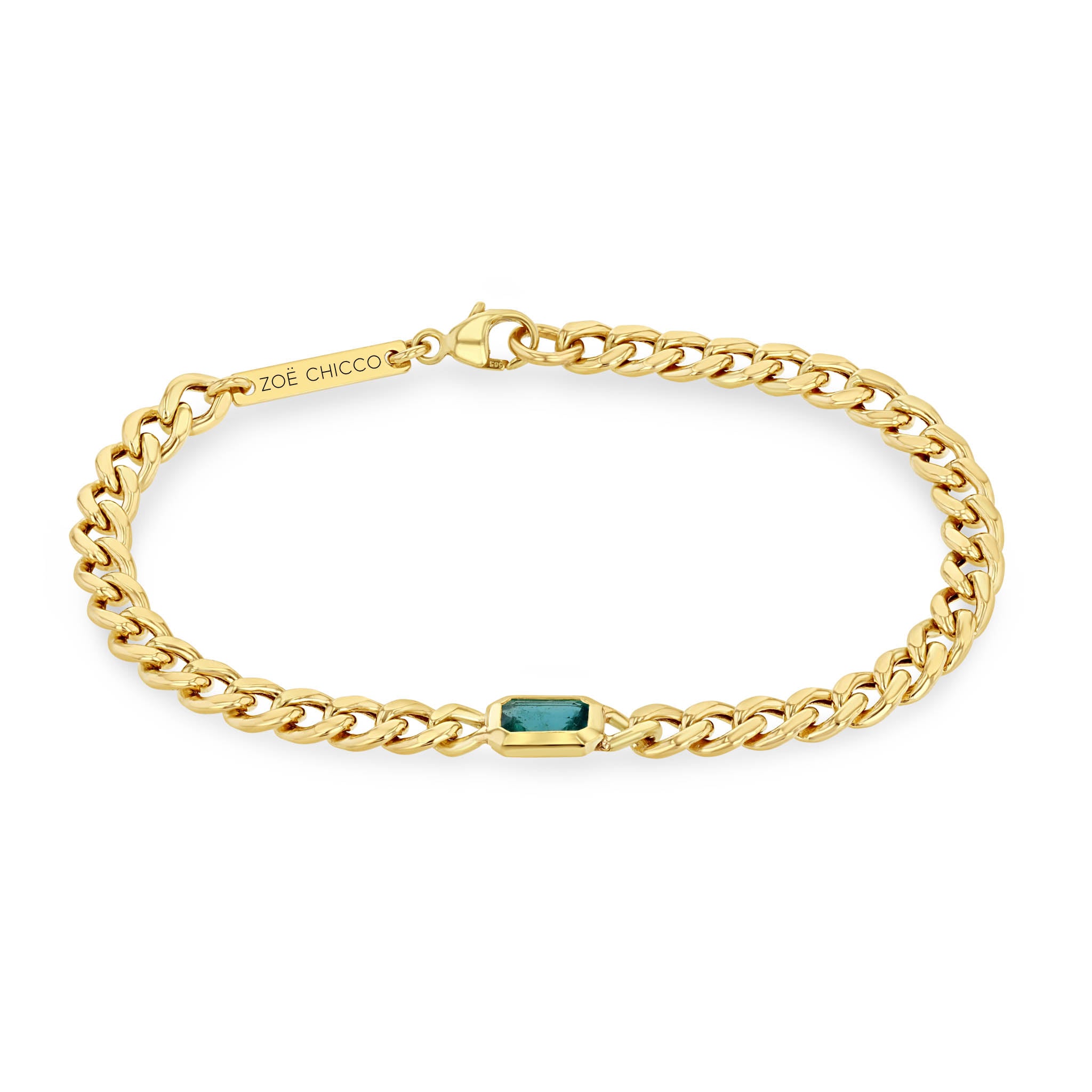 14K Gold Emerald Cut Emerald Bezel Medium Curb Chain Bracelet for Women - Elegant Jewelry Gift for Birthday, Anniversary & Special Occasions
