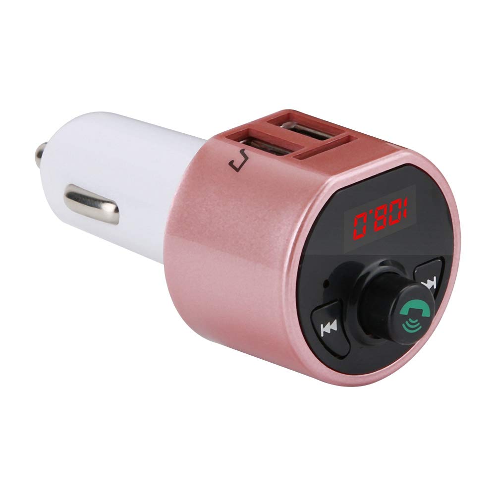 Kafuty Wireless Bluetooth Car Audio Transmitter - Hands-Free Calling, FM Radio Adapter with Dual USB Charging Ports & USB Drive Support for MP3 Playback (Pink) | Perfect for Road Trips, Commuting & In-Car Entertainment