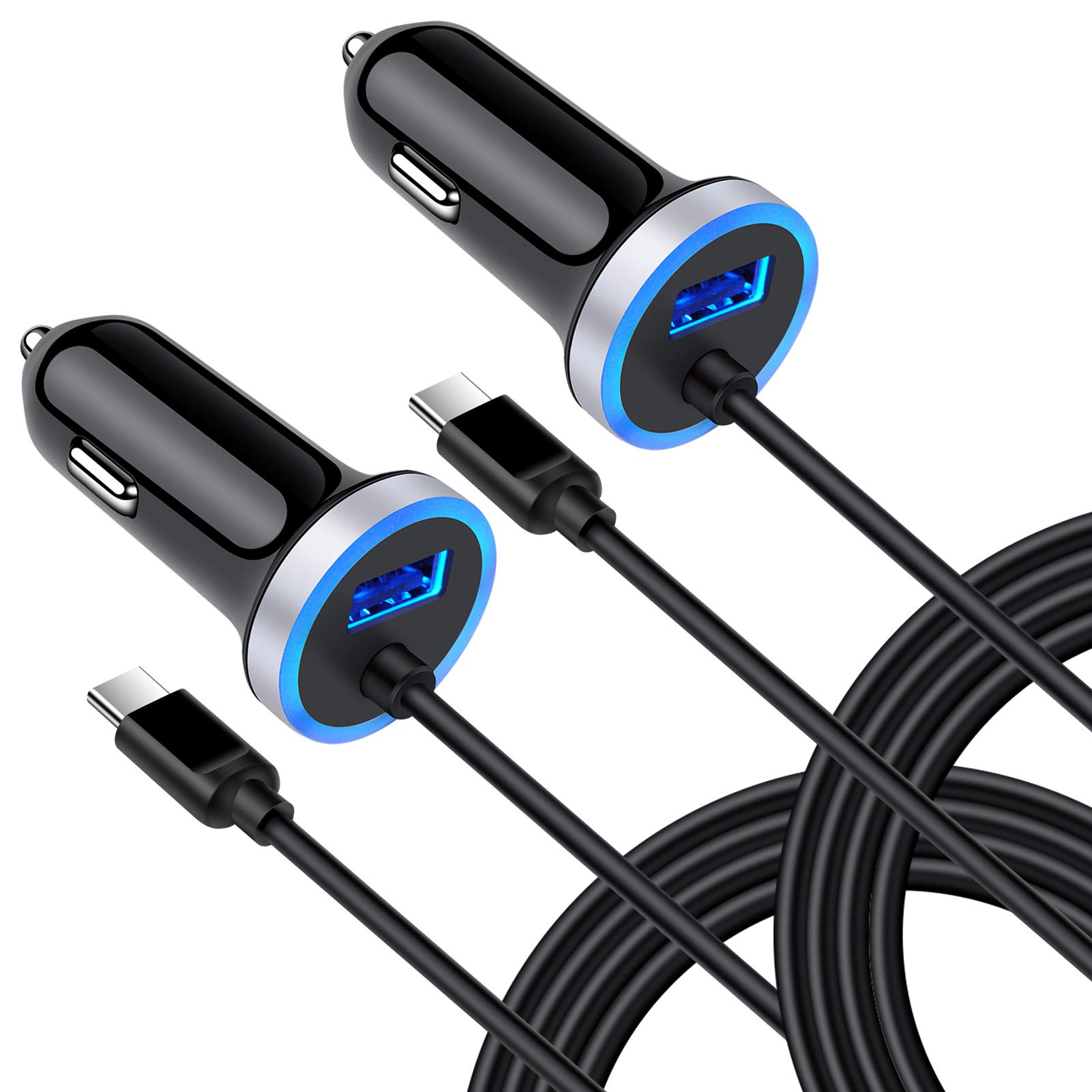 Fast USB C Car Charger 2-Pack for Samsung Galaxy S25/S24/S23/S22/S21/S20 & A-Series (A16/A15 5G/A14/A35/A55/A54/A11/A21/A10E/A51) - Includes 3ft Type C Fast Charging Cable - Perfect for Road Trips & Daily Commutes