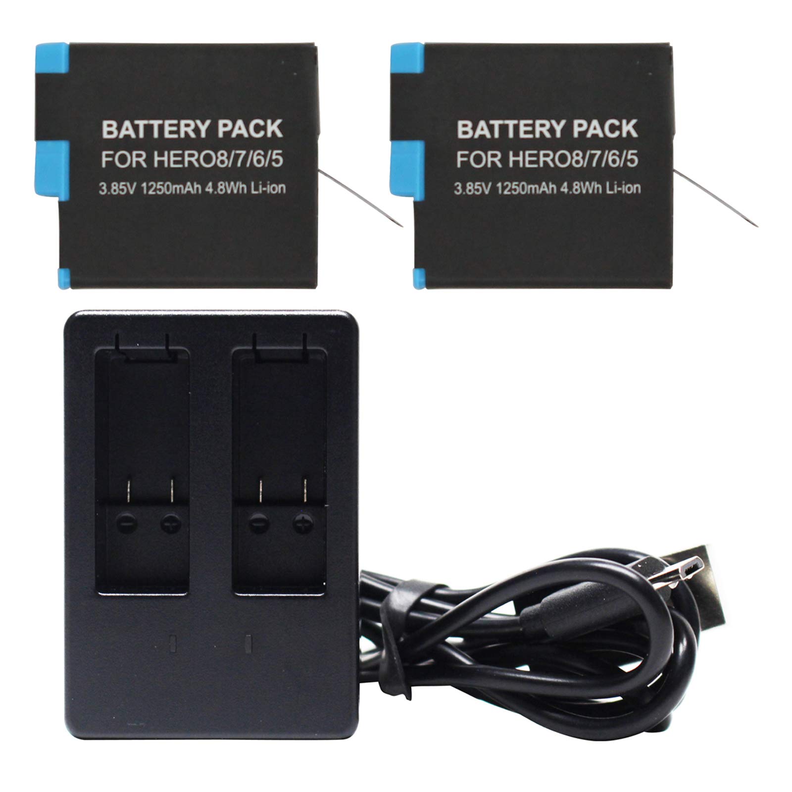 2-Pack AHDBT-801 Replacement Batteries with Charger for GoPro Hero 6 HD Silver Camera - Compatible with SPJB1B Fully Decoded Battery & Charger - Perfect for Travel, Vlogging, and Outdoor Adventures