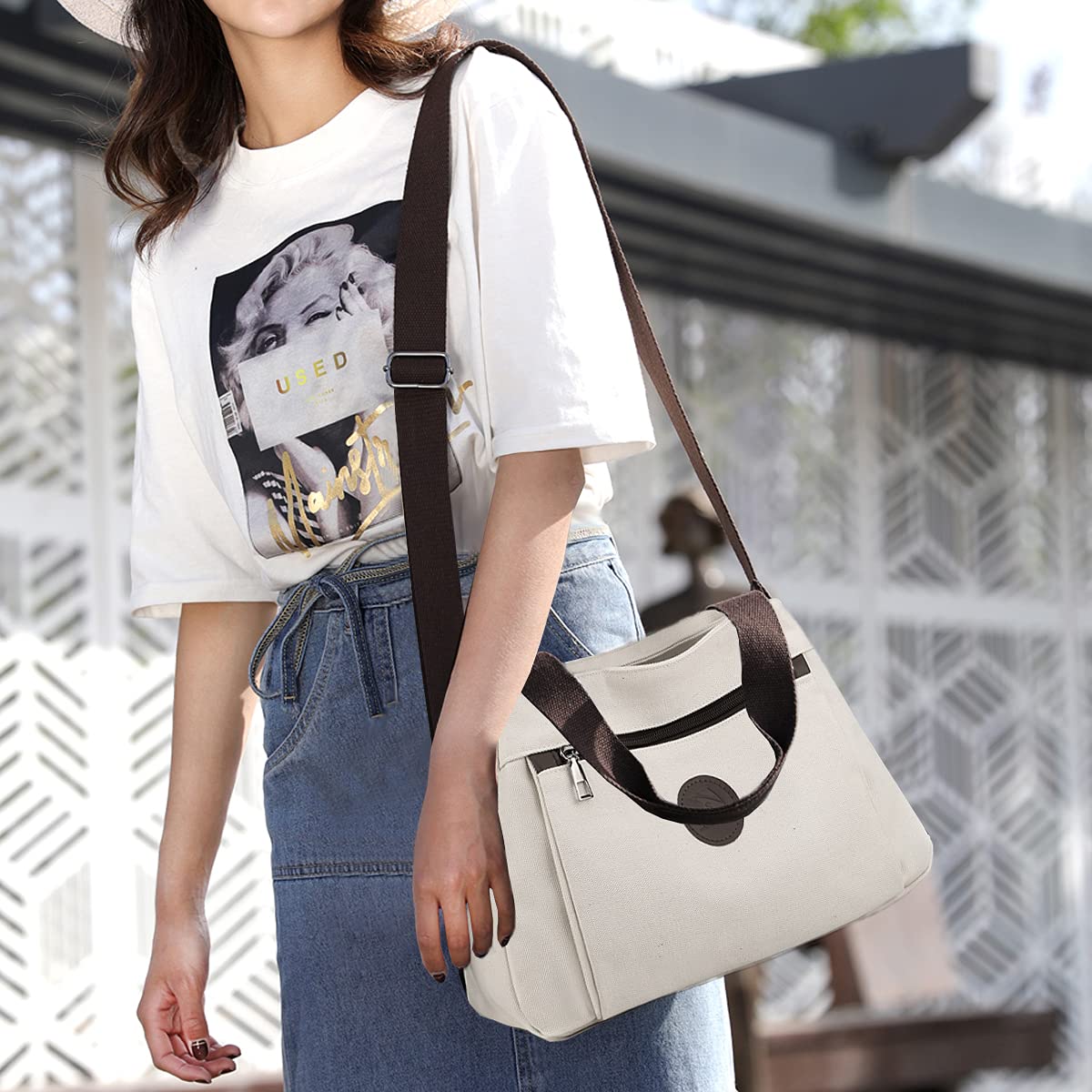 DOURR Women's Canvas Hobo Handbag - Multi Compartment Crossbody Tote Purse with Adjustable Strap, Medium Satchel Bag for Everyday Use, Work & Travel