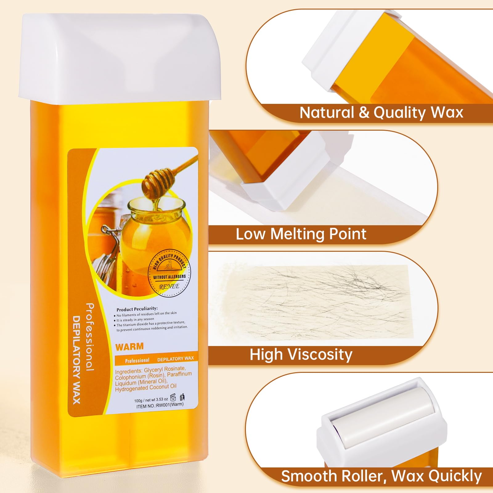Body Hair Removal Wax Refill Roll-On 100g - Soothing Formula for Sensitive Skin | Easy Application at Home | Smooth Legs, Underarms & Bikini Line