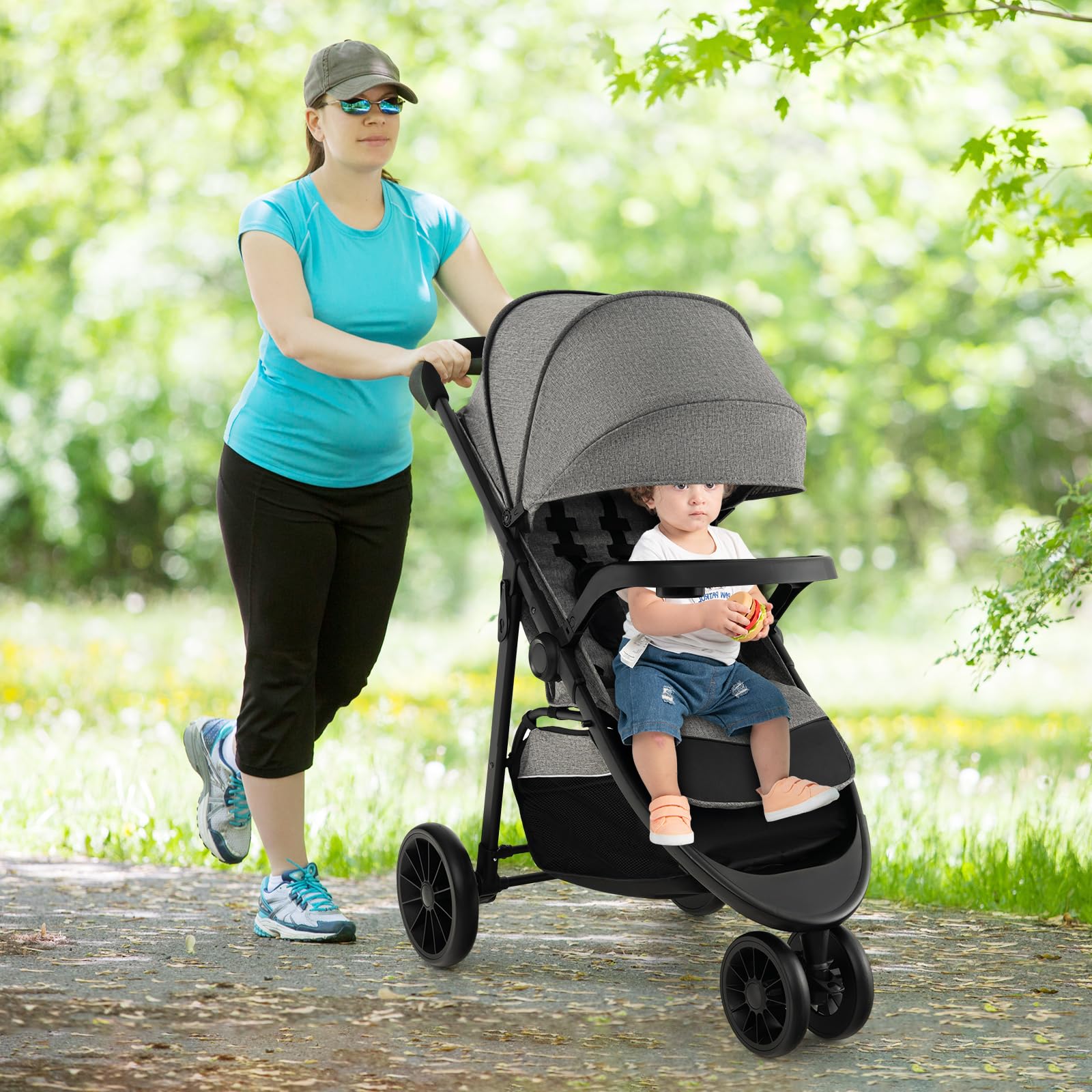 **HONEY JOY Lightweight Jogging Stroller for Toddlers & Infants - Adjustable Canopy, One-Hand Fold, All-Terrain Wheels - Perfect for Running, Hiking & Outdoor Adventures (Gray)**    *(Ideal for active parents, park walks, jogging trails, and family travel - comfortable for boys & girls!)*