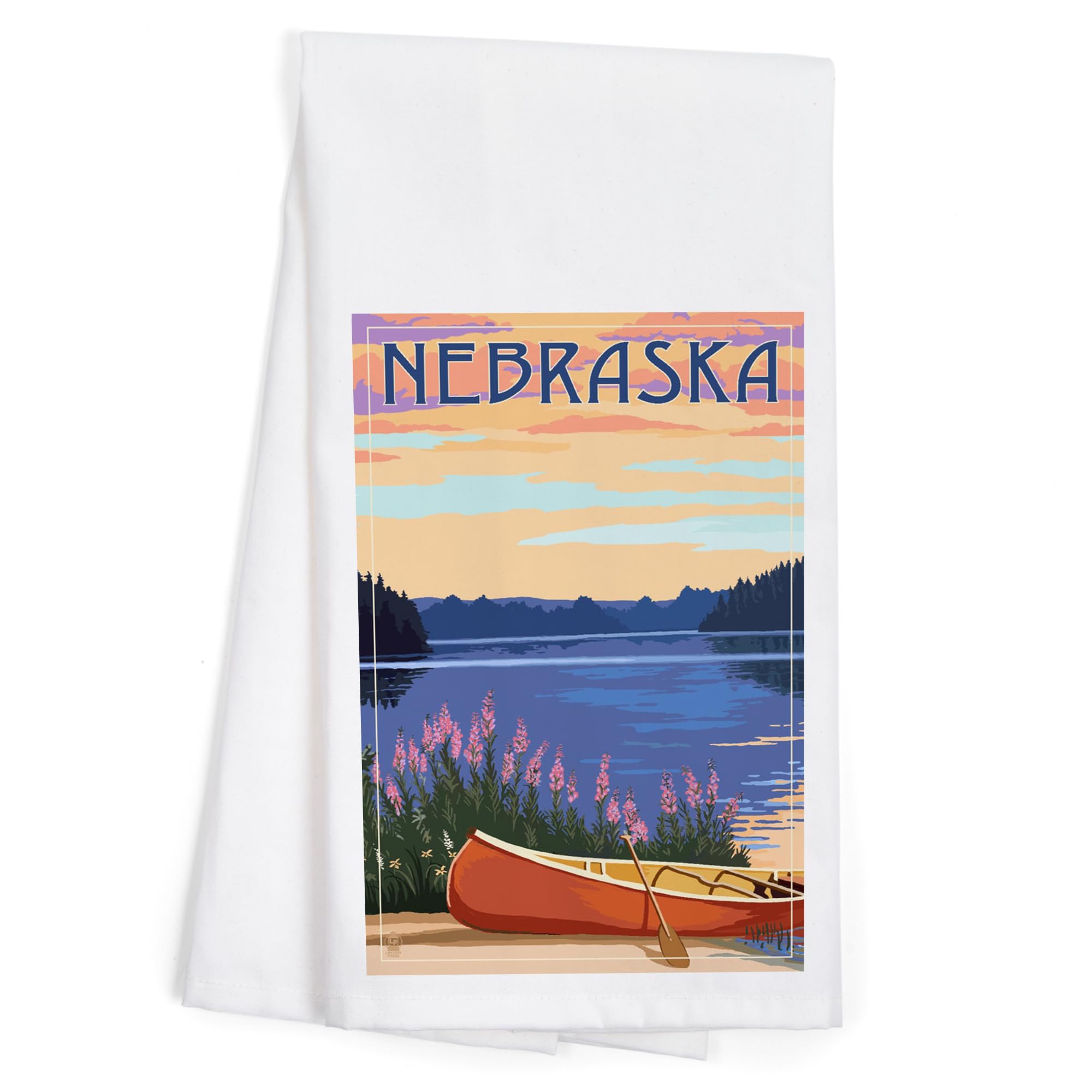 Nebraska Canoe and Lake 100% Cotton Tea Towel - Decorative Hand Towel for Kitchen, Home Decor, and Gift Giving - Perfect for Drying Dishes, Decorating, or as a Thoughtful Present