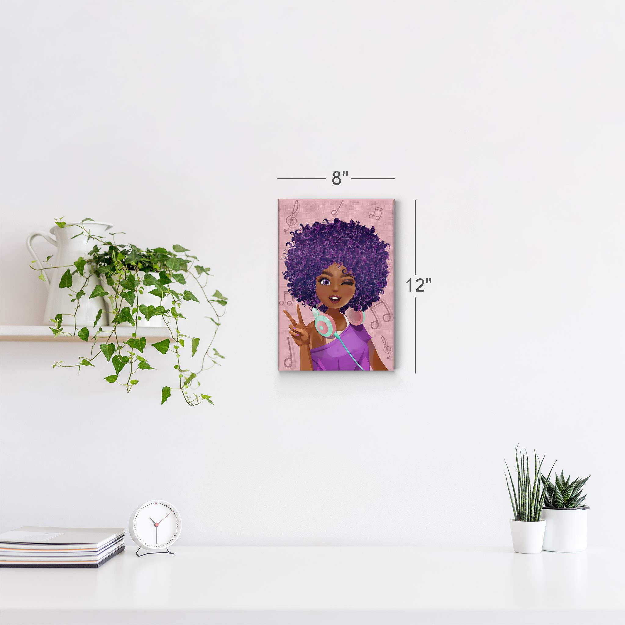 African American Wall Art Canvas Print - Black Girl Wall Decor, Purple Pink African American Pretty Girl Painting, 36x24 Inches - Perfect for Kids Room, Living Room & Bedroom Decor