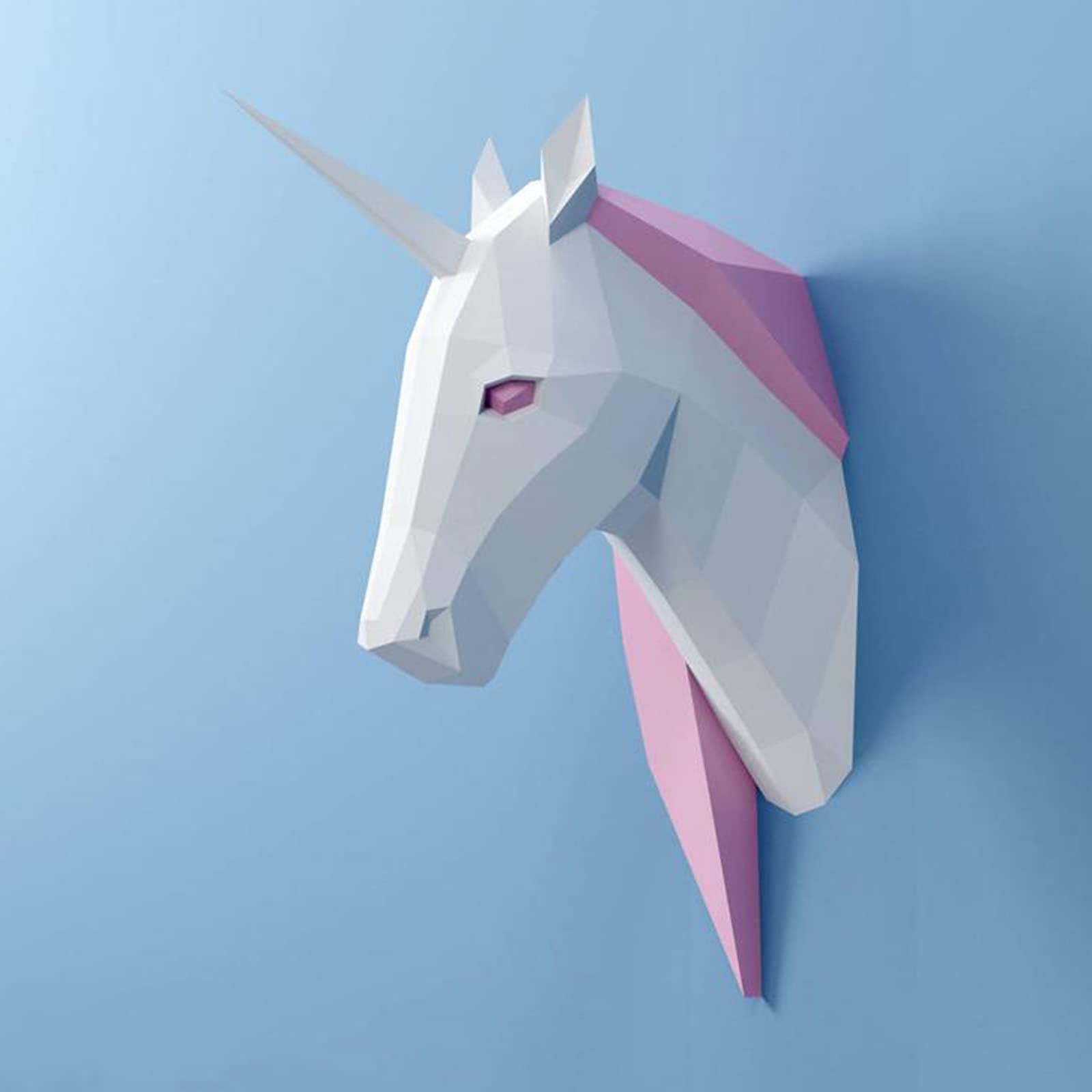 3D Unicorn Head Paper Sculpture - DIY Origami Puzzle, Geometric Wall Art, Handmade Paper Trophy & Photo Prop for Kids Room Decor, Party Games, and Unique Gifts