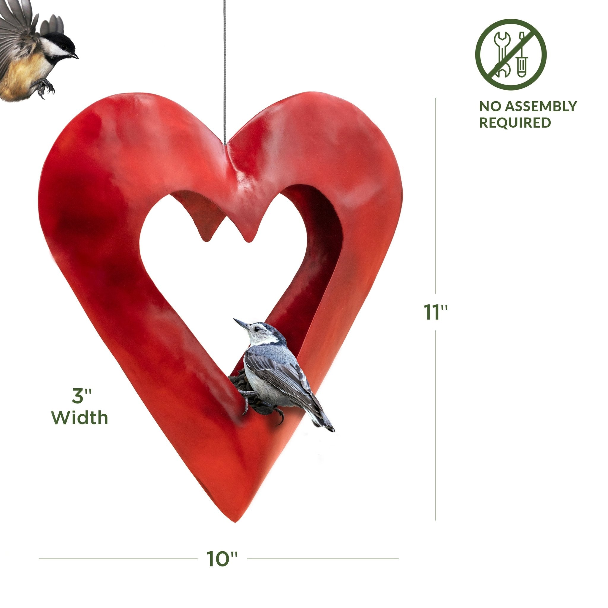 Fly Thru™ Red Heart Copper Bird Feeder - Durable Outdoor Garden Decor for Attracting Wild Birds - Perfect for Backyard, Patio, and Nature Lovers