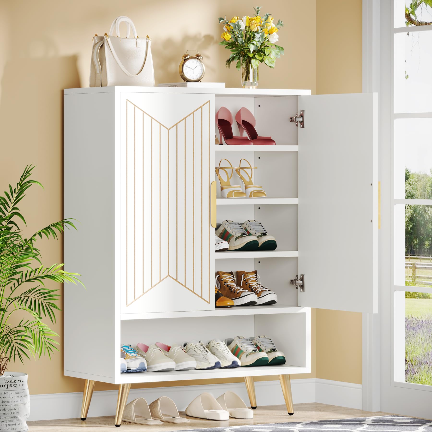 Tribesigns 6-Tier Wooden Shoe Storage Cabinet with Adjustable Shelves & Doors - Holds 25 Pairs of Shoes - Entryway, Hallway, Closet & Living Room Organizer (White) - Perfect for Small Spaces & Home Organization