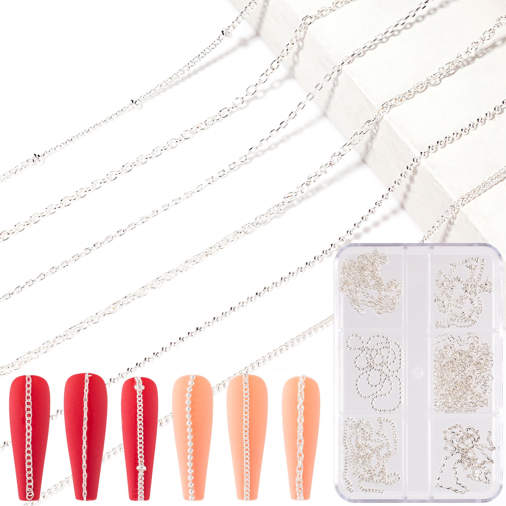 6 Stripes Silver Alloy Nail Art Chains - Punk Nail Studs & Charms for DIY Nail Designs | Perfect for Halloween, Gothic, Punk Style Nail Art