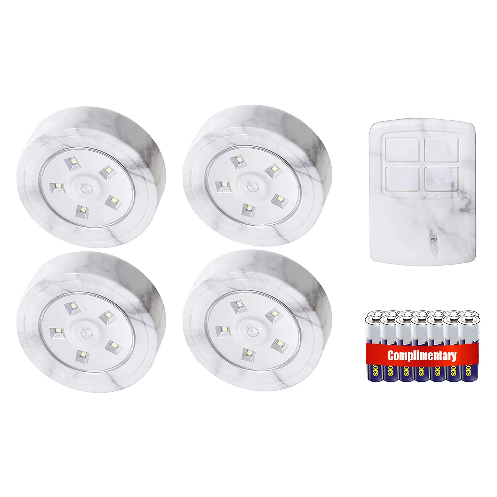 Happetite 4 Pack LED Puck Lights with Wireless Remote - Dimmable Under Cabinet Lighting with Timer, Battery Operated for Kitchen Counter, Bedroom Night Light, Hallway & Stairs - Marble Pattern Design for Home Decor & Accent Lighting