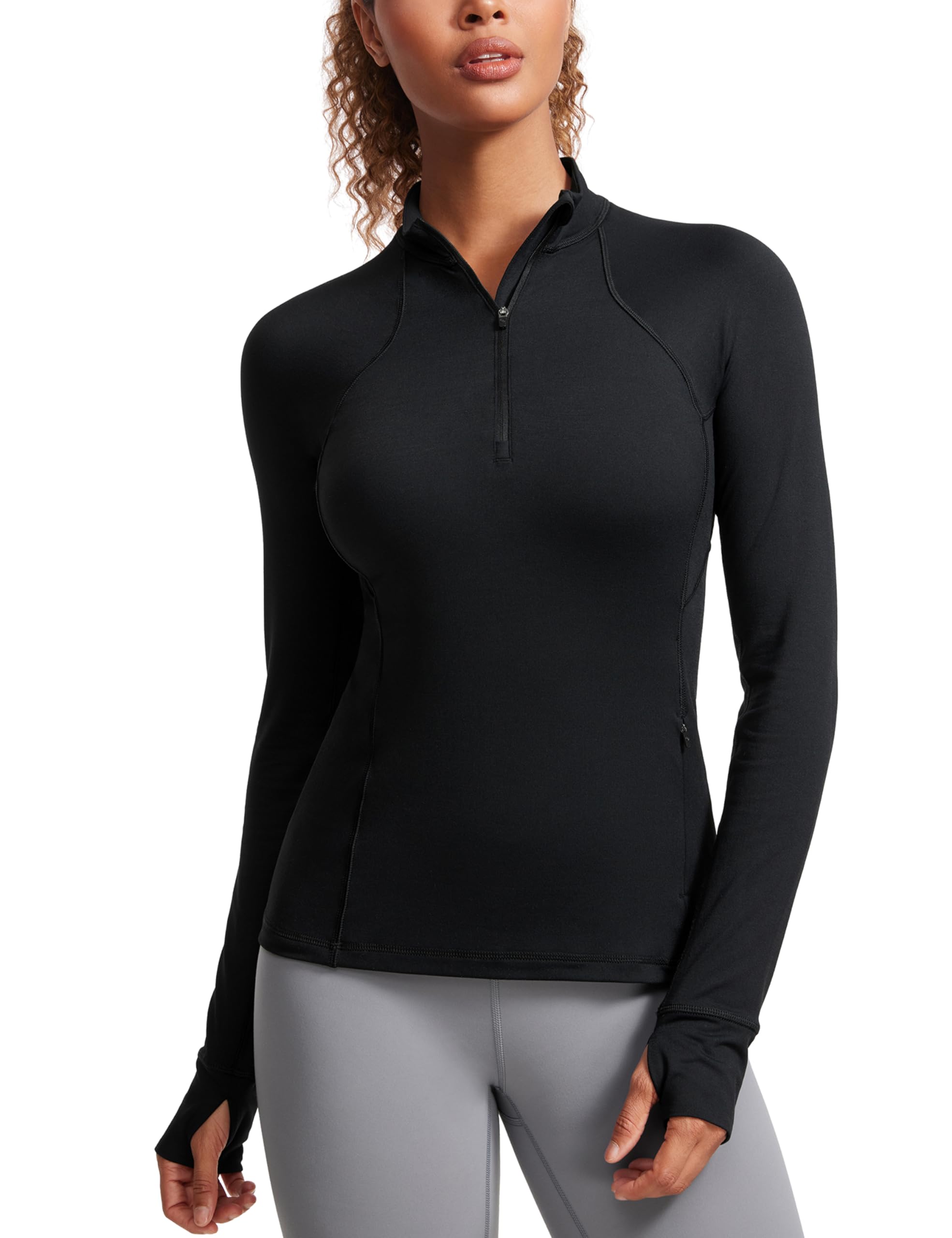 CRZ YOGA Women's Half Zip Long Sleeve Pullover - Slim Fit Workout & Yoga Athletic Top with Thumbholes - Perfect for Gym, Running, Pilates and Outdoor Activities