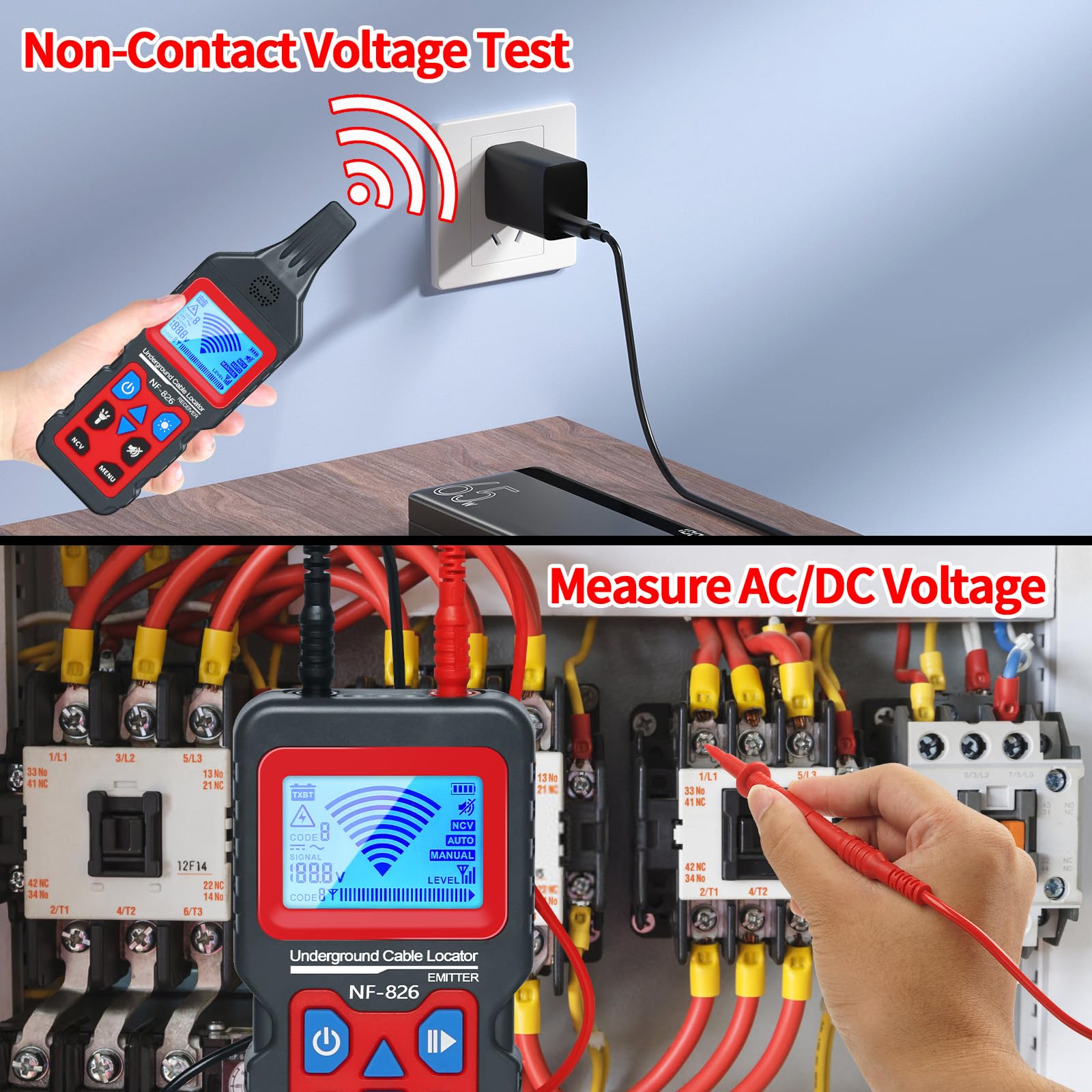 RockyMars NF826 Underground Cable Wire Locator - Professional Cable Tester & Wire Tracker for Dog Fence Cables, Short Circuit Detection, and Wall Wiring - Perfect for Electricians, DIY Home Repairs, and Underground Utility Detection