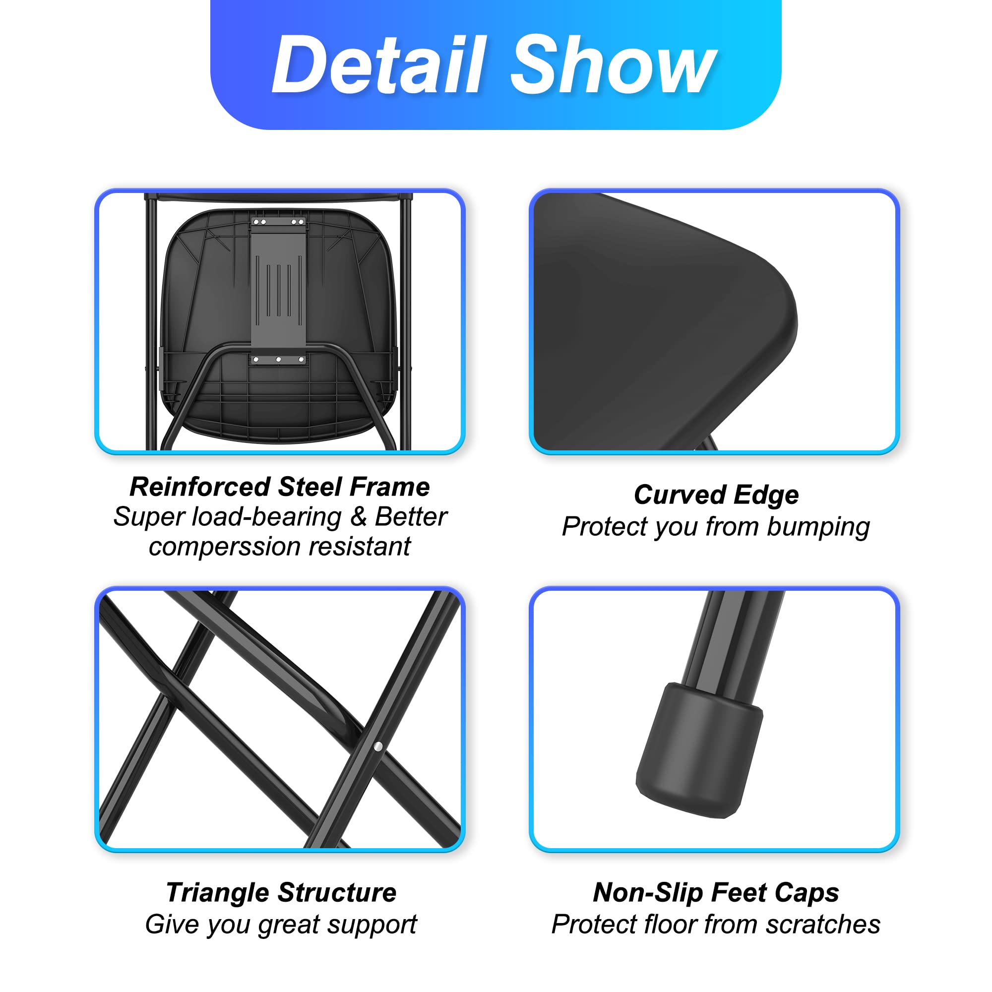 Allpop 5 Pack Black Plastic Folding Chairs - Heavy Duty 300lb Capacity, Steel Frame Stackable Commercial Chairs for Wedding, Party, Office, Indoor & Outdoor Events - Perfect for Banquets, Picnics, Camping and Backyard Gatherings