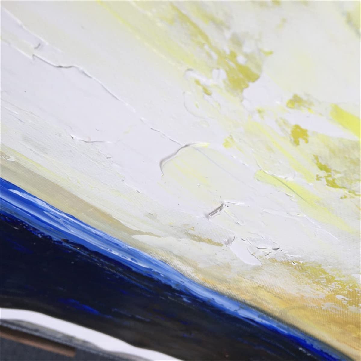 Large Blue Ocean Abstract Painting - Handmade Canvas Wall Art with Yellow Sky & Waves - Perfect for Living Room, Bedroom & Office Decor