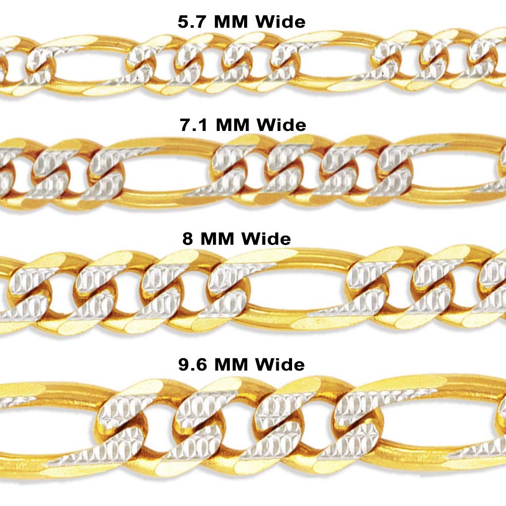 14K Gold Figaro White Pave Chain Necklace - Italian Jewelry for Women & Men - 16 to 26 Inches Length, 1.8mm to 9.6mm Width - Elegant Gift for Anniversary, Birthday & Special Occasions