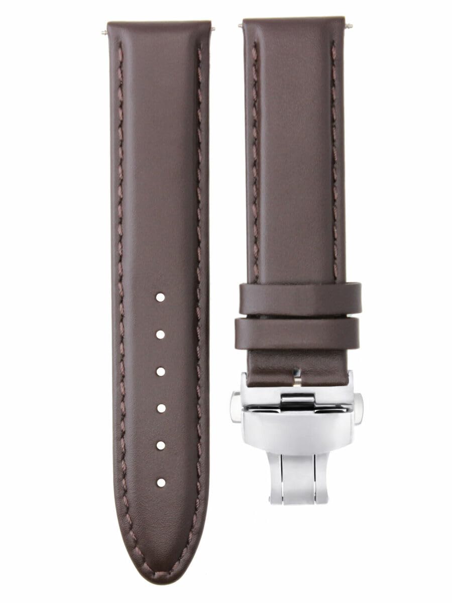 20mm Smooth Leather Watch Band Strap with Deployment Clasp - Compatible with Franck Muller - Dark Brown - Perfect for Dress Watches & Formal Occasions