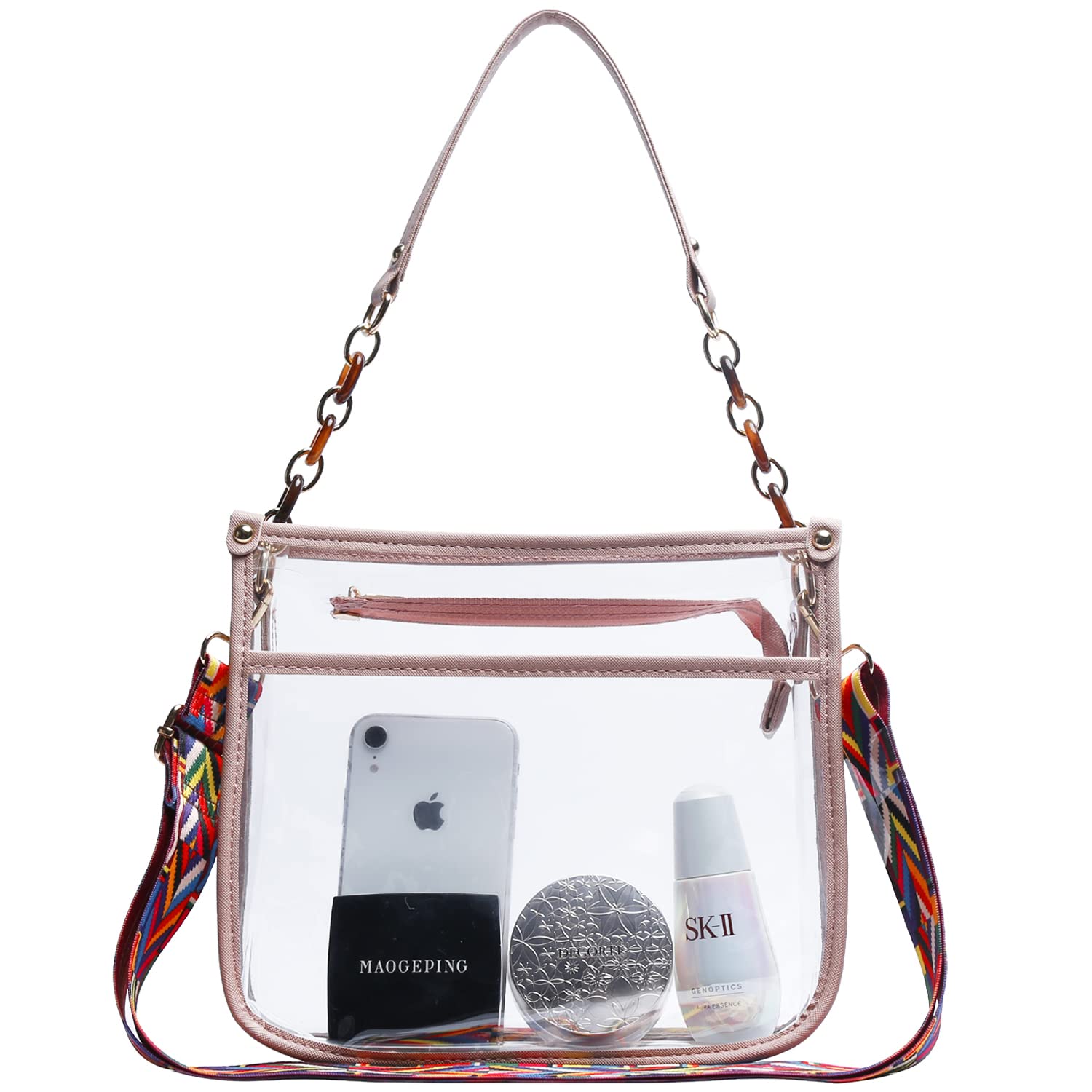 KKXIU Clear Crossbody Bag for Women - Fashionable PU Leather Small Purse with Adjustable Strap - Perfect for Concerts, Stadium Events & Daily Use