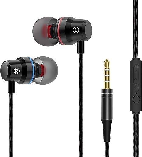 Premium Wired In-Ear Headphones with Microphone - Noise Isolating Earbuds for Samsung & Android Phones, Tablets, Laptops & Computers (Black) - Perfect for Commuting, Gaming & Work Calls