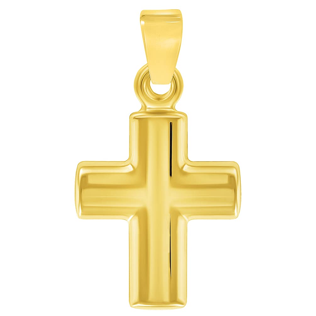 14K Yellow Gold Polished Mini Religious Cross Charm Pendant for Necklace - Perfect for Baptism, First Communion & Everyday Faith Jewelry