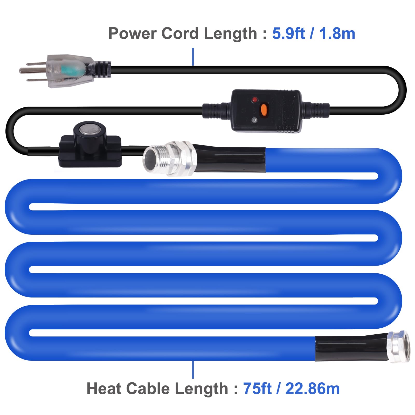 75FT Heated RV Water Hose with Thermostat - Freeze Proof Down to -45℉, Lead & BPA Free, 5/8