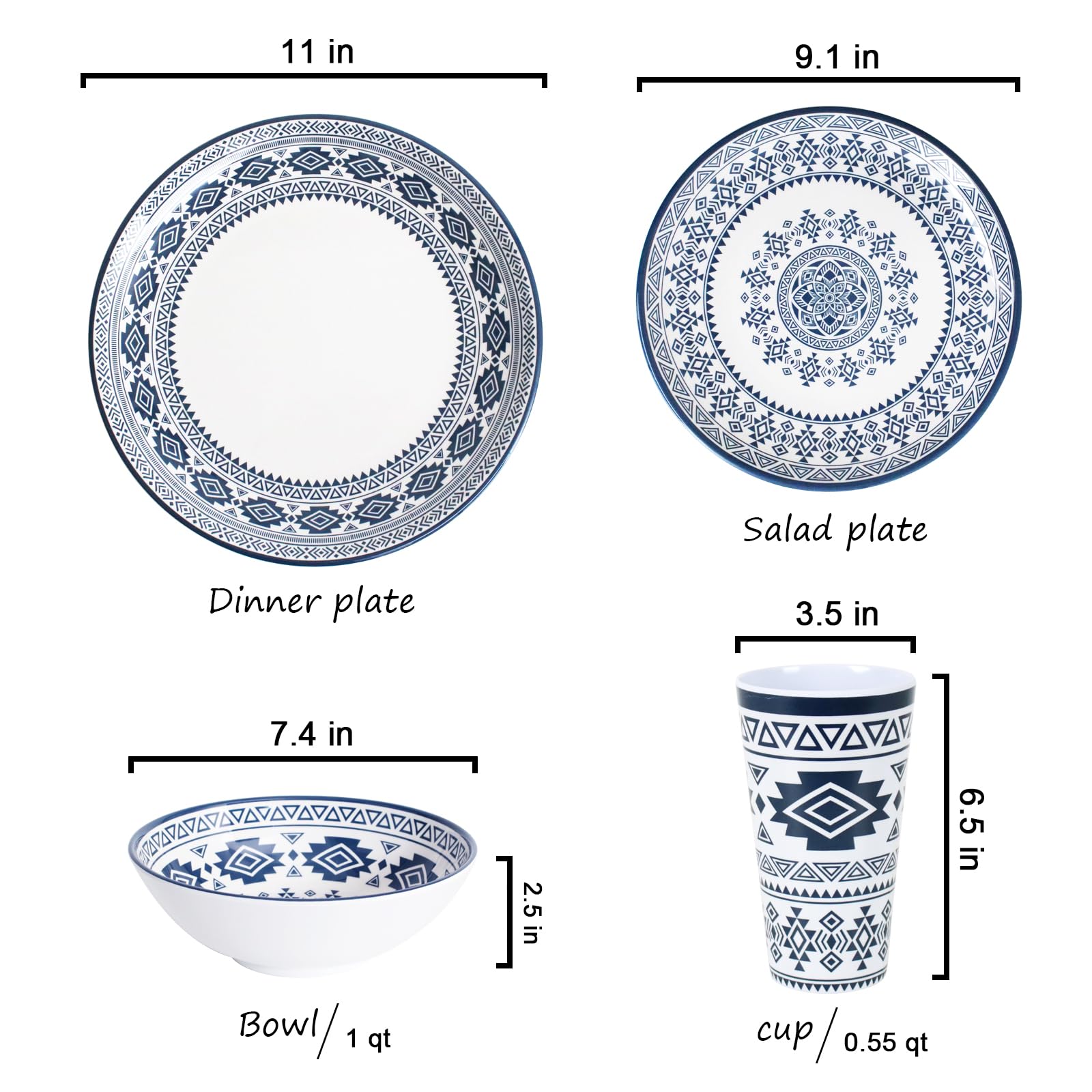 Melamine Dinnerware Set for 4-16 Pieces: Durable Camping Dishes Set with Dinner Plates, Salad Plates, Bowls & Cups - Lightweight Unbreakable Tableware for Indoor, Outdoor, Picnic & RV Use