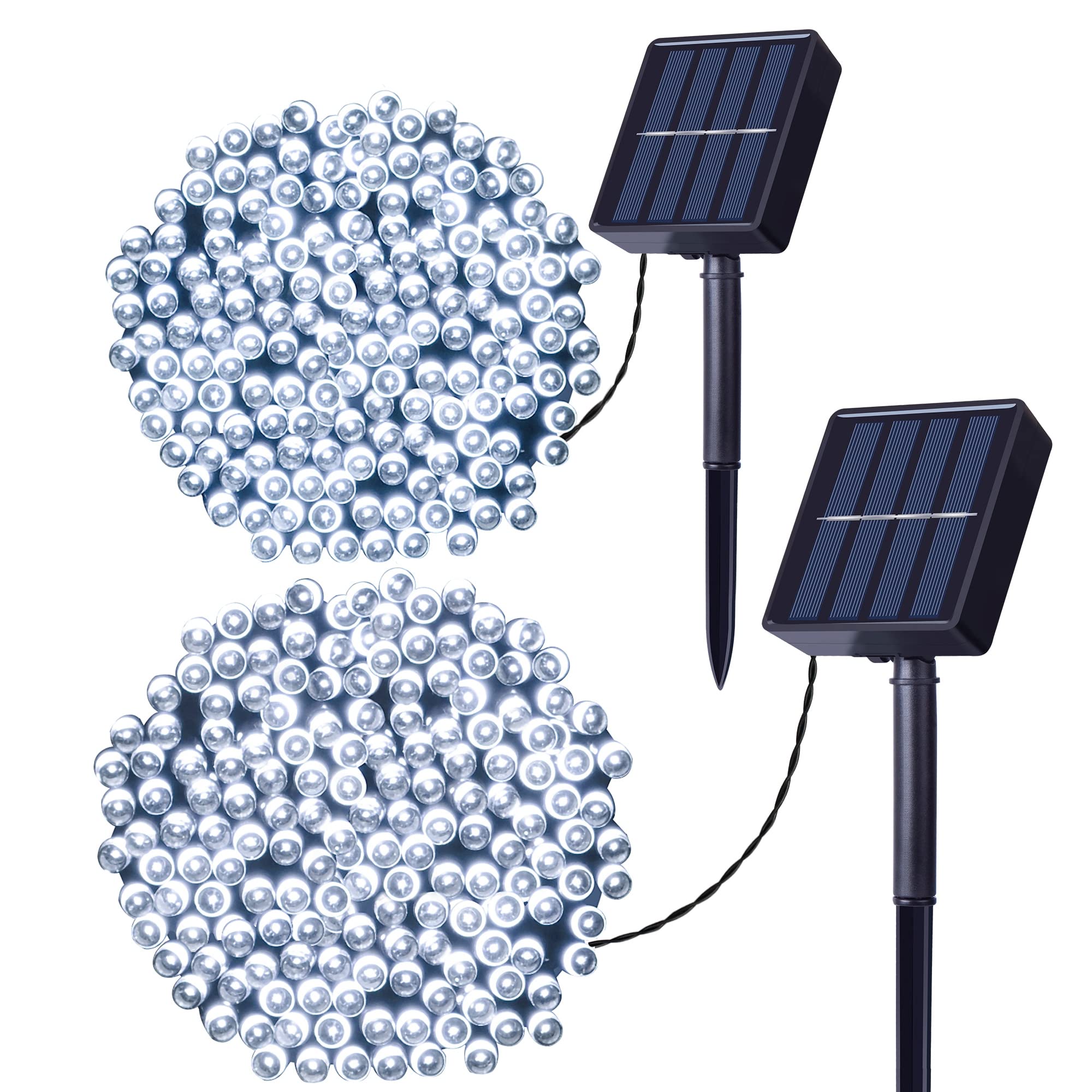 2 Pack Solar Powered Outdoor String Lights - 200 LED Each, 8 Lighting Modes with Memory Function, Waterproof Christmas Lights for Garden, Patio, Wedding & Party Decor (Cool White) | Perfect for Holiday, Backyard, Landscape and Special Event Lighting