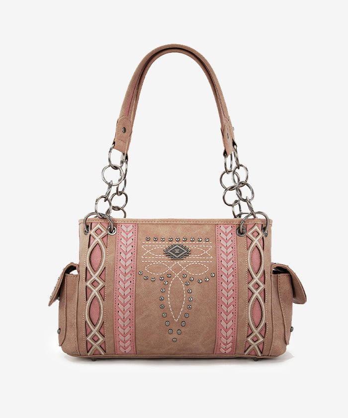 Montana West Southwestern Diamond Cross Stitch Concealed Carry Satchel Purse for Women - Stylish Leather Handbag with Hidden Gun Pocket for Everyday Carry & Outdoor Adventures