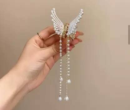 ALIBA COLLECTION Stylish Pearl Butterfly Tassel Hair Clips for Women & Girls - Elegant Hair Accessories for Parties, Weddings & Everyday Wear