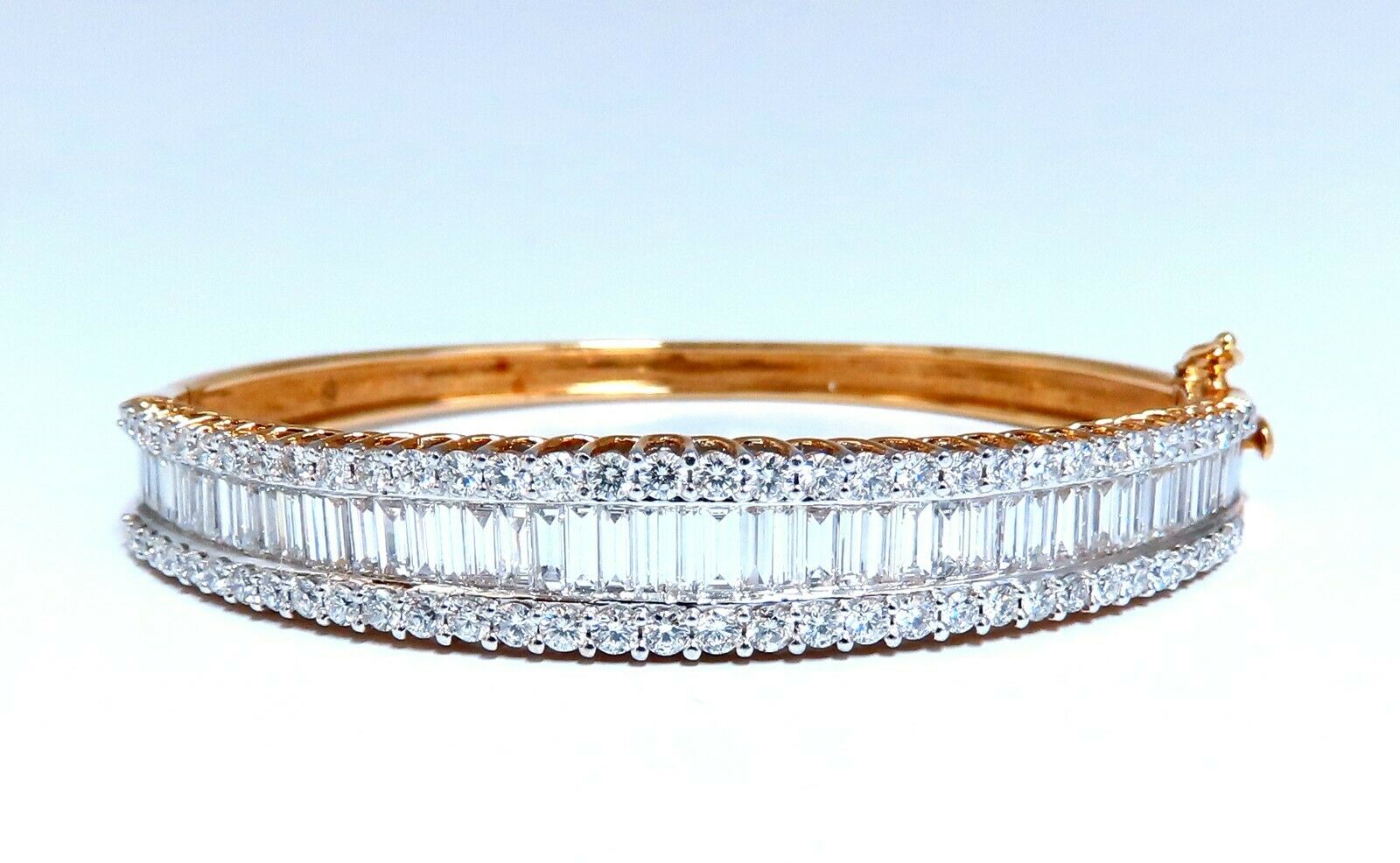 4.23ct Baguette & Round Diamond Three-Row Tennis Bracelet in 14K Gold - Elegant Jewelry for Weddings, Parties & Special Occasions