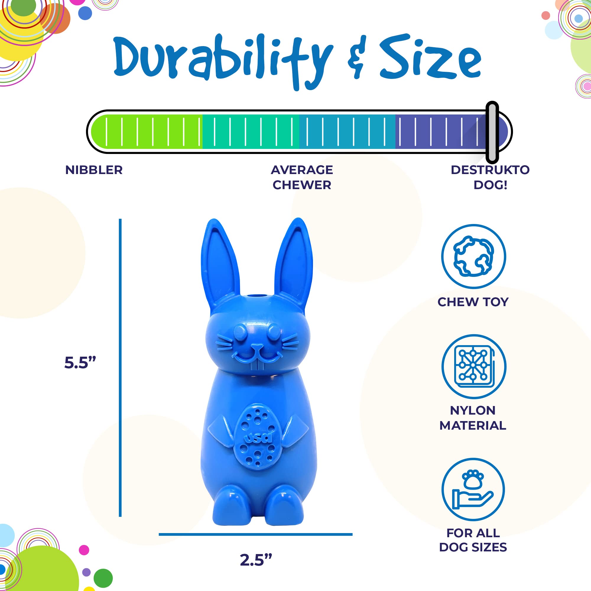 SodaPup Bunny - USA Made Non-Toxic Nylon Dog Chew Toy for Mental Stimulation, Teeth Cleaning & Fresh Breath | Durable Pet Safe Chewing Toy for Anxiety Relief & Dental Health | Perfect for Aggressive Chewers & Puppy Teething