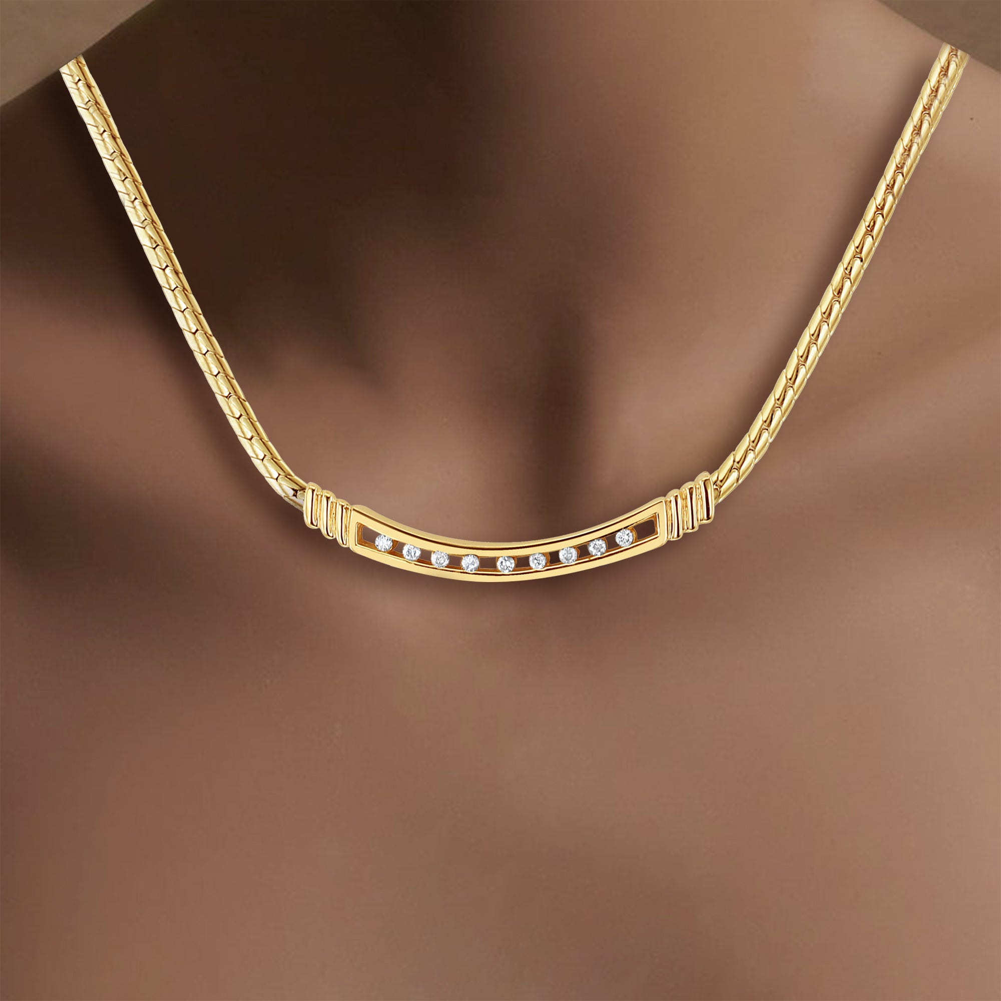 14k Yellow Gold Tension Set Diamond Bar Necklace for Women - Elegant Everyday Jewelry & Perfect Gift for Birthdays, Anniversaries