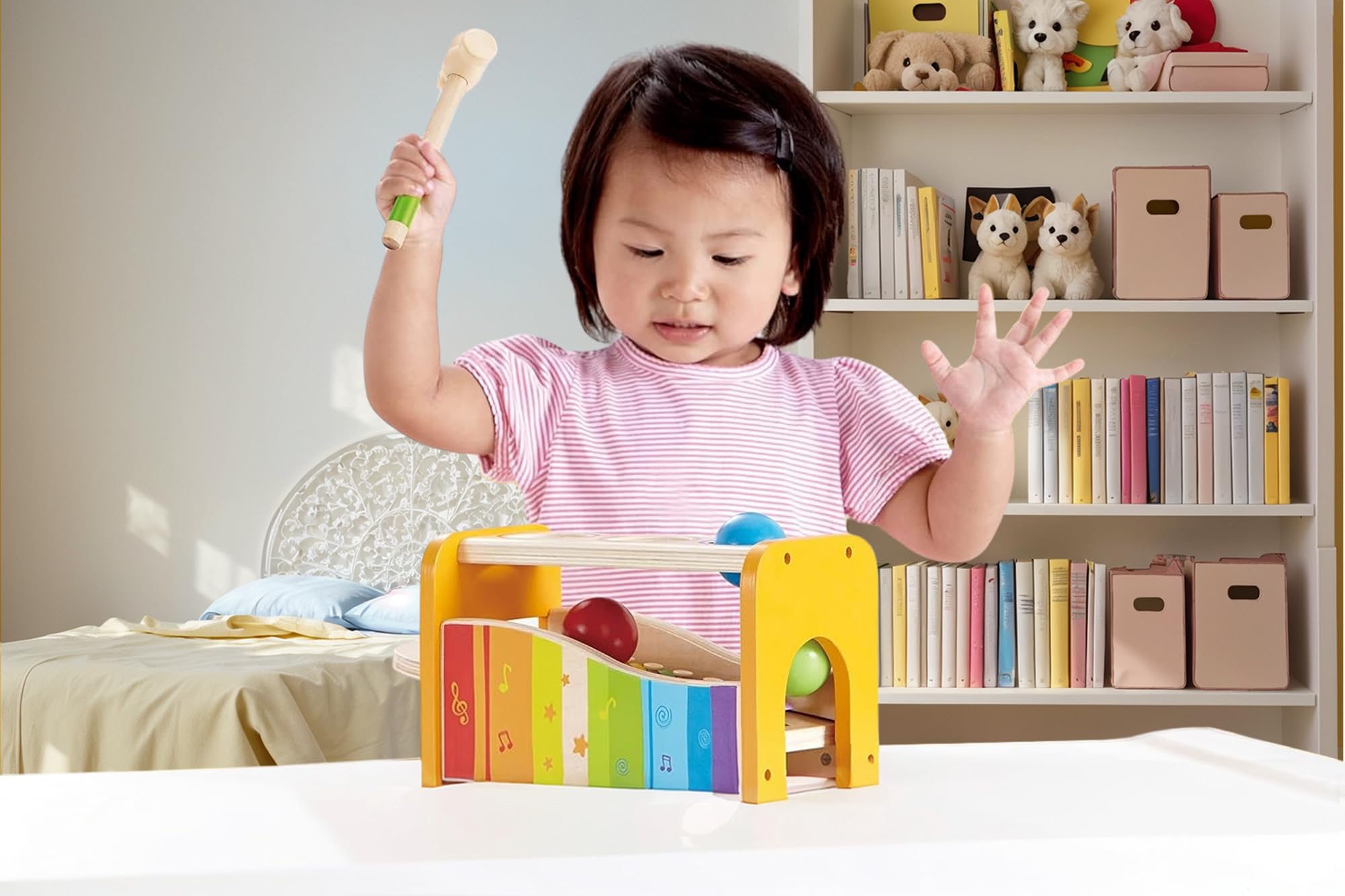 Hape Pound & Tap Bench with Slide Out Xylophone - Durable Wooden Musical Toy for Toddlers | Award-Winning Educational Toy for Kids | Perfect for Early Learning, Music Exploration & Sensory Play