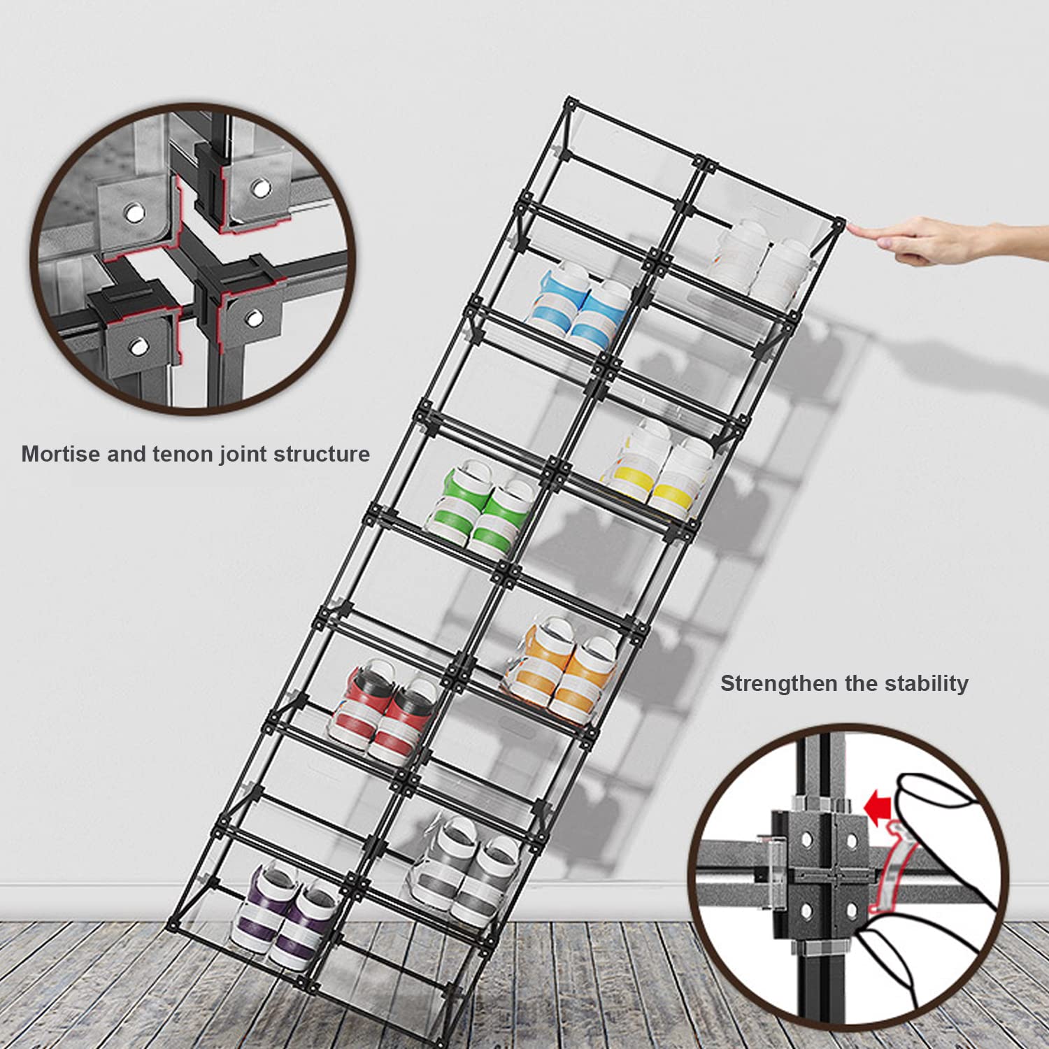 Clear Plastic Shoe Storage Box Organizer - 16-Piece Set with Magnetic Side Opening (Black) | Perfect for Closet Organization, Sneaker Display, and Home Storage Solutions