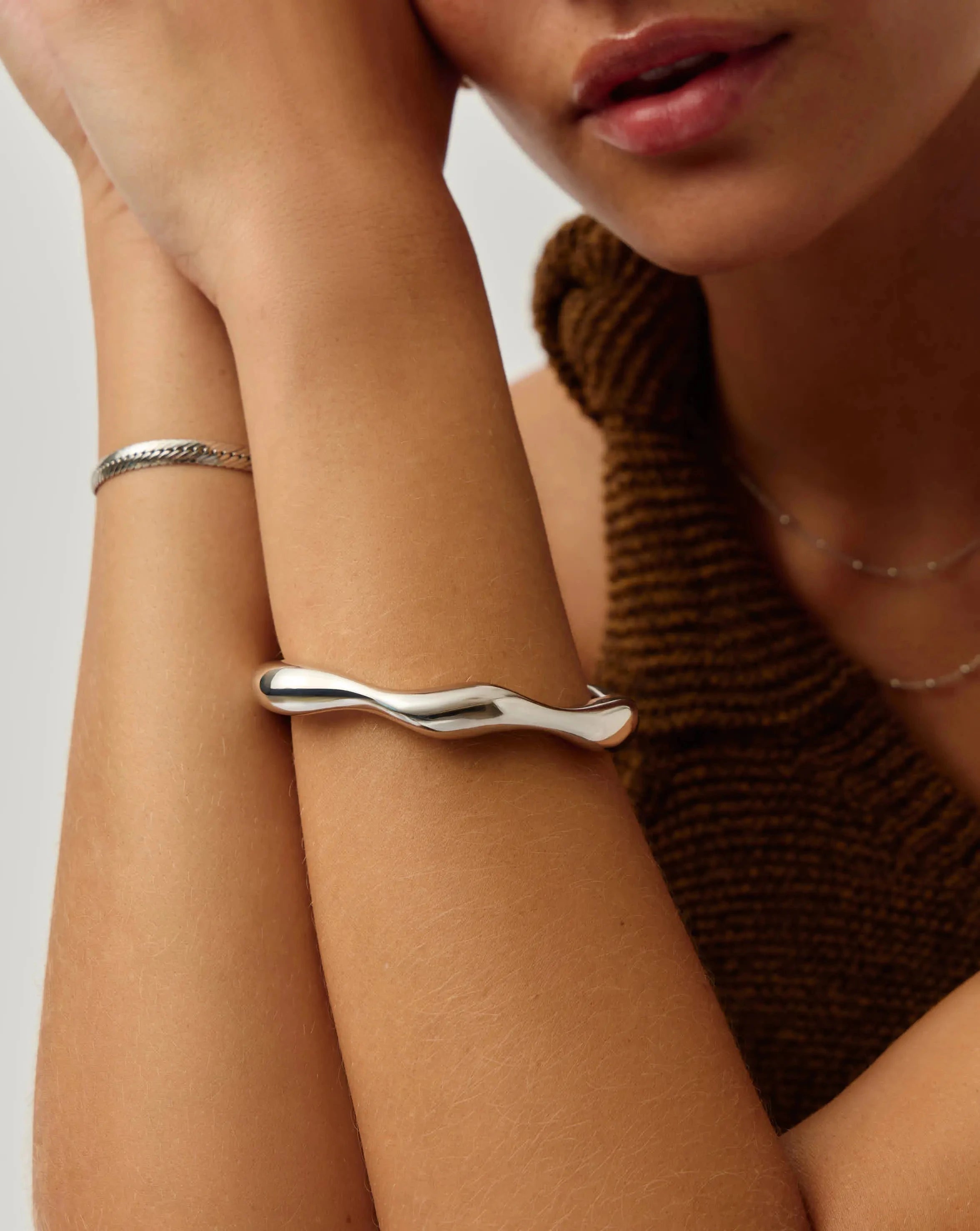 Eny Puffy Cuff Bracelet for Women - Silver Plated Adjustable Bangle Bracelet | Elegant Jewelry Gift for Birthday, Anniversary & Everyday Wear