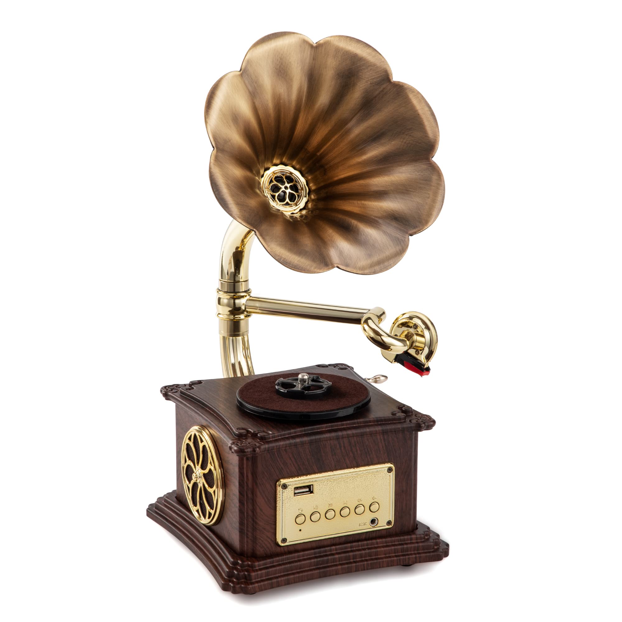 Vintage Style Wooden Record Player with Bluetooth, USB, AUX, FM Radio & Built-in Speakers - Wireless Turntable for Vinyl Records & Streaming Music - Perfect for Home, Office & Retro Decor (109HJ-1)