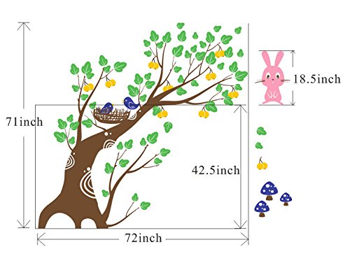 PT-0065-Vb Beautiful Bunny and Fruit Tree Wall Decal Stickers - Nursery, Kids Room, Bedroom Decor - Removable Vinyl Art for Home & Office