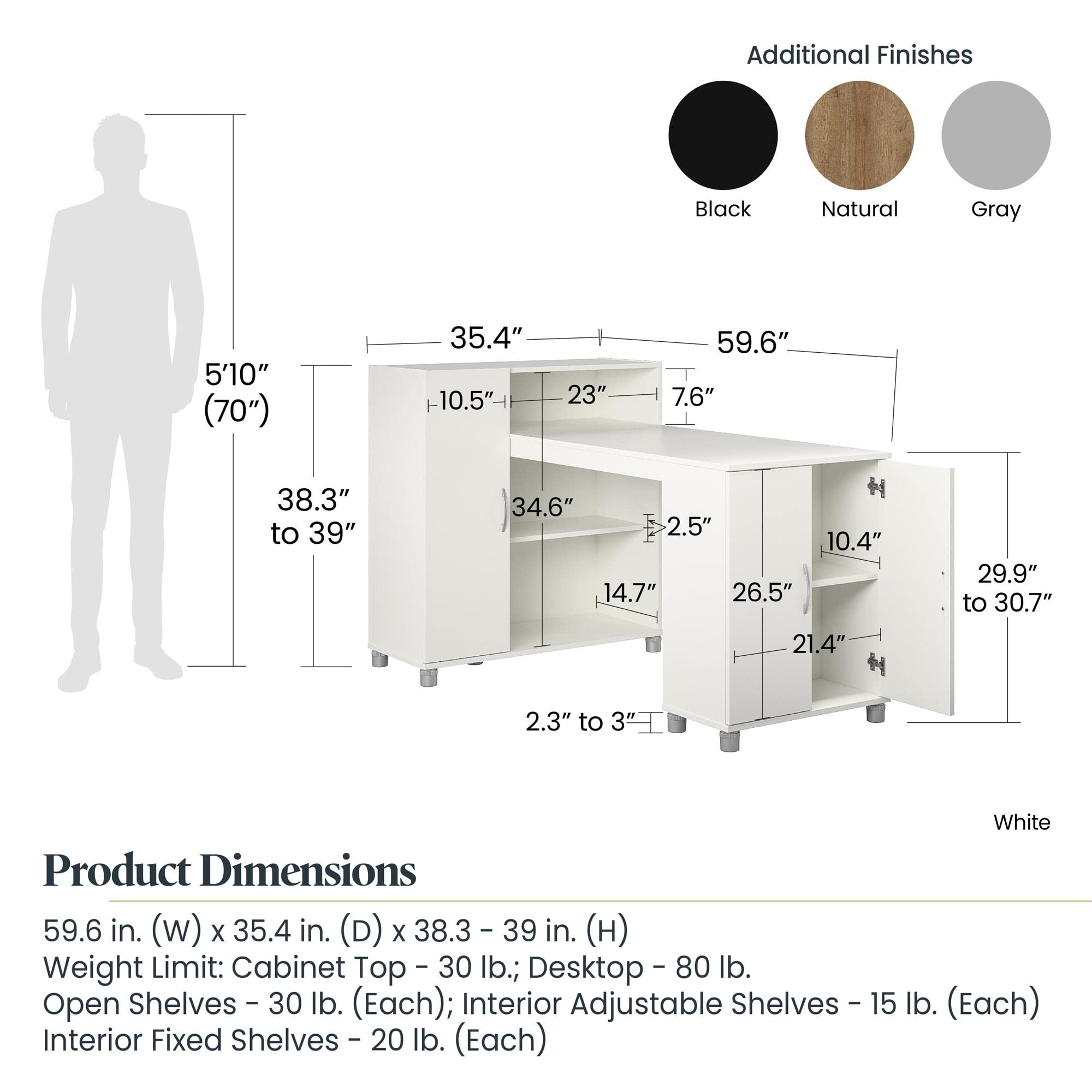 Lory Hobby and Craft Desk with Storage Cabinet in Dove Gray - Perfect for DIY Projects, Scrapbooking & Home Office Organization