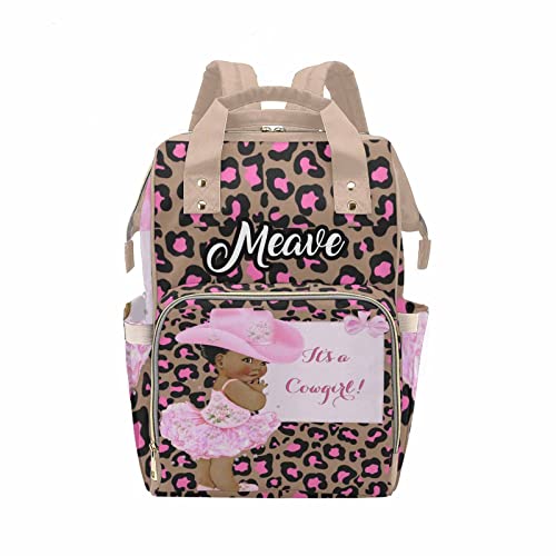 **Personalized Baby Diaper Bag for Girls - African American Cowgirl Leopard Print Waterproof Backpack for Moms | Perfect for Travel, Daycare & Outdoor Adventures**
