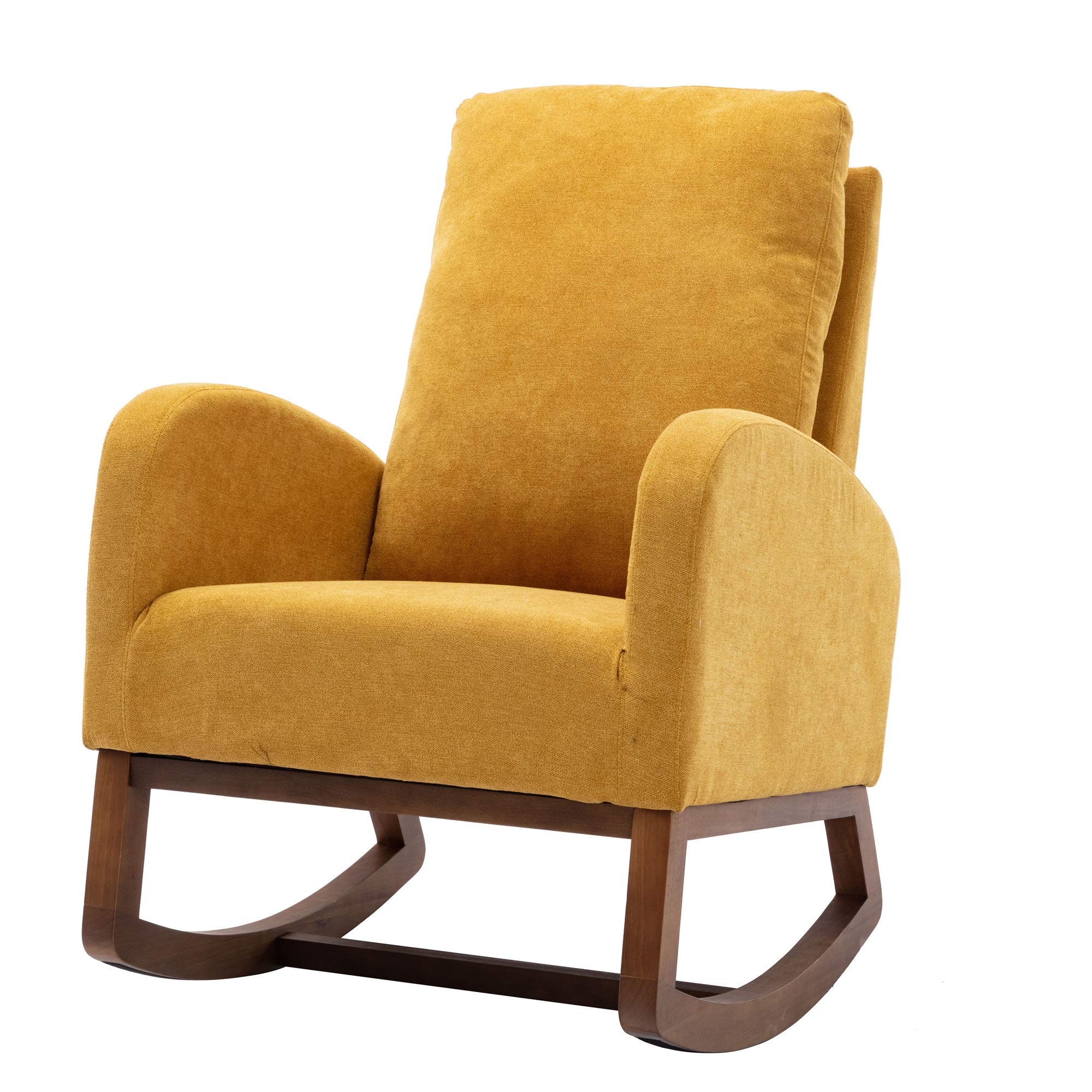 Comfortable Rocking Chair for Living Room - Yellow Modern Accent Chair with Soft Cushions | Perfect for Relaxing, Reading & Nursery Decor