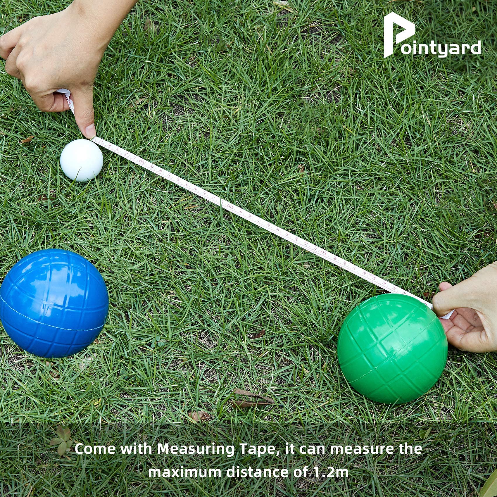 **Regulation 100mm Bocce Ball Set - 8 PE Balls, Pallino, Carry Bag & Measuring Tape - Outdoor Family Game for Backyard, Lawn, Beach, Picnics & Parties (Red, Blue, Green, Yellow)**