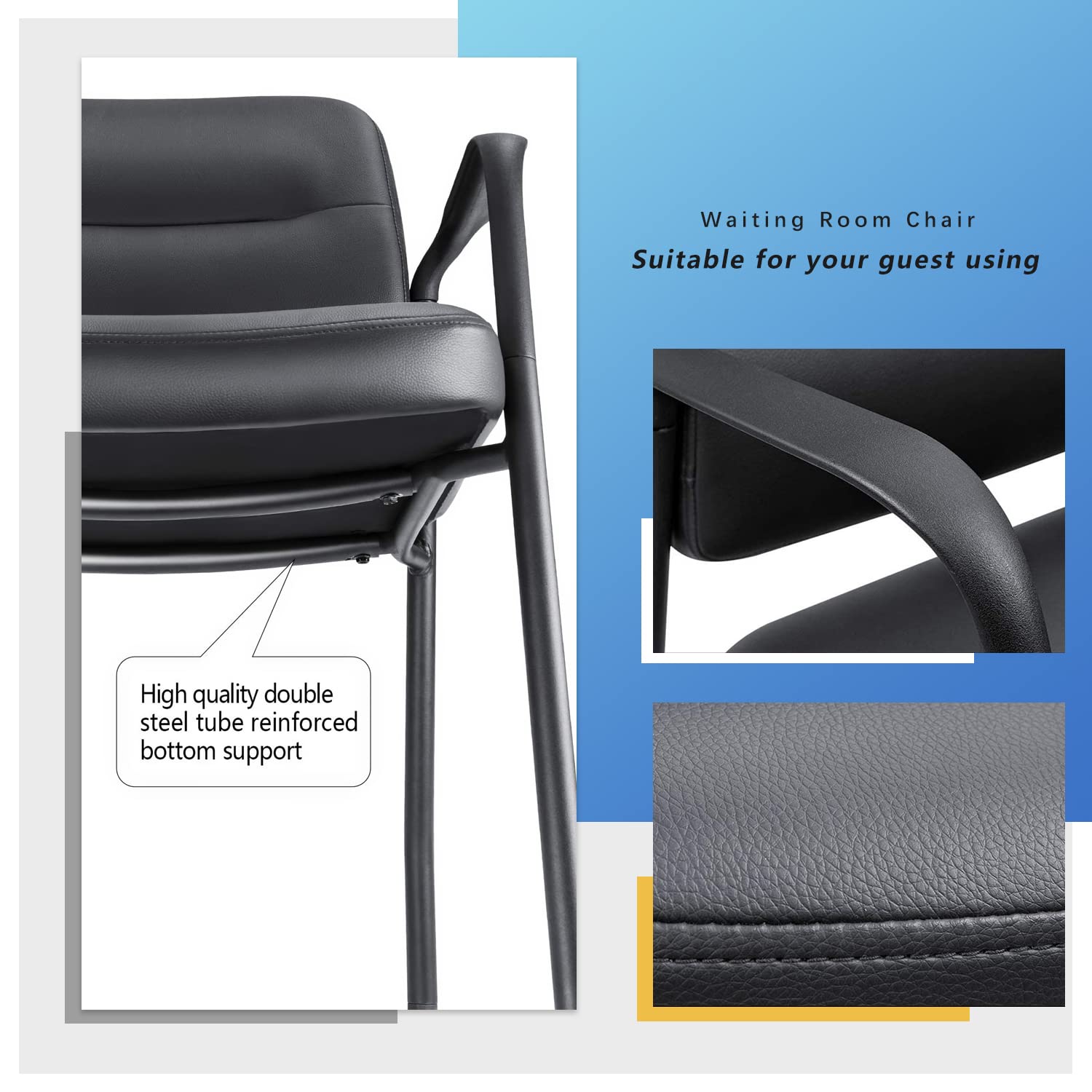 JUMMICO 2-Pack PU Leather Office Guest Chairs - Reception & Lobby Seating with Armrests, Executive Waiting Room Chairs for Business, Hotel, Clinic & Conference Room Use